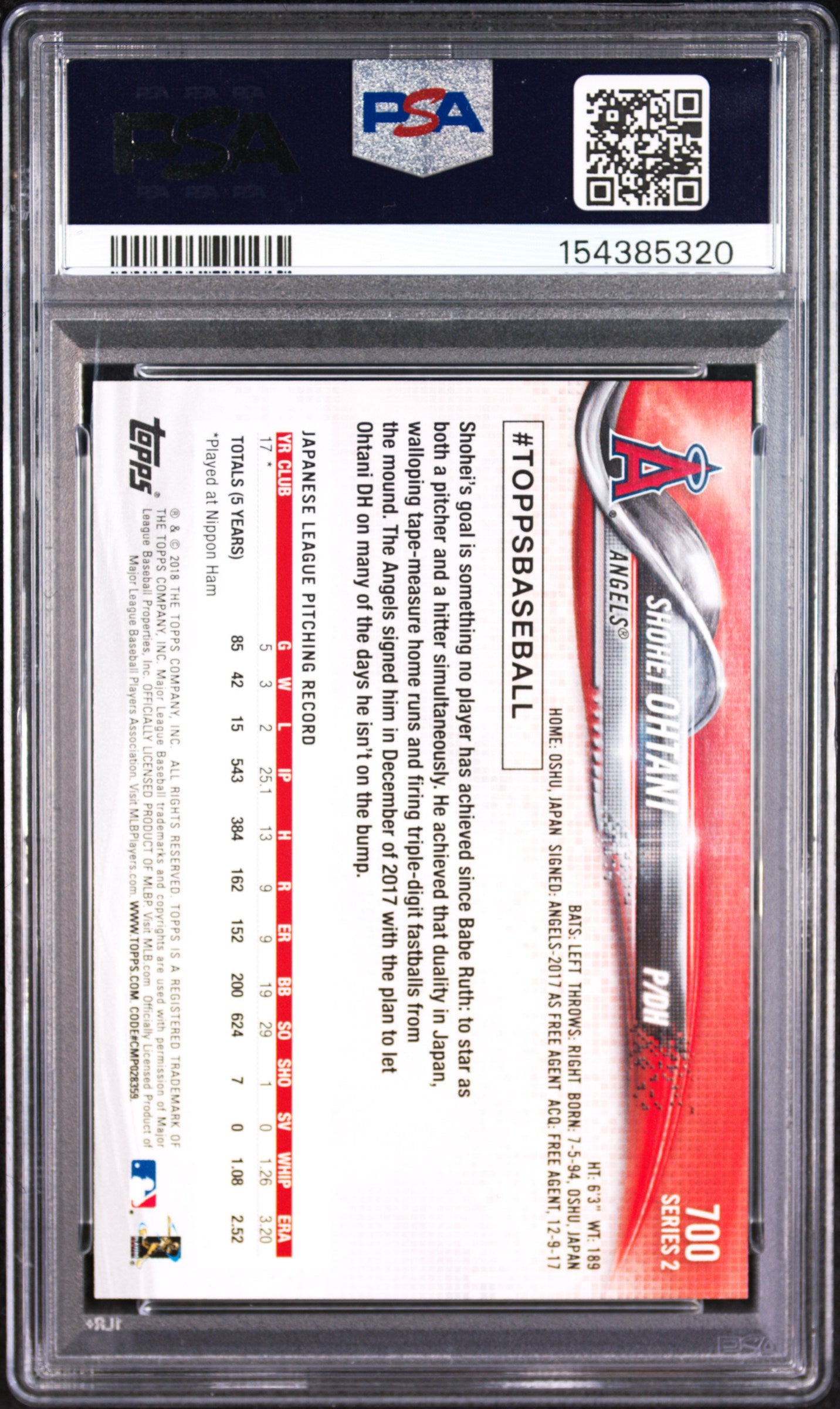 SHOHEI OHTANI 2018 Topps Series 2 Rookie Pitching #700 PSA 10 Angels