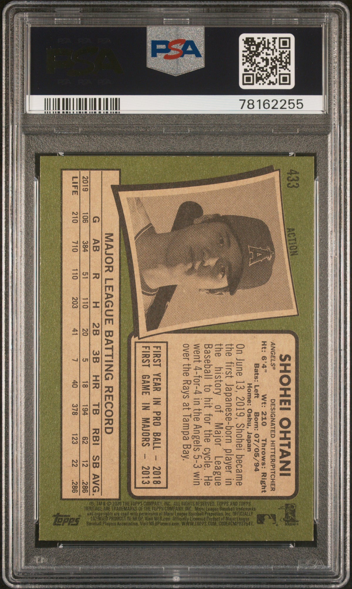 SHOHEI OHTANI 2020 Topps Heritage Action Variation #433 PSA 9 Angels