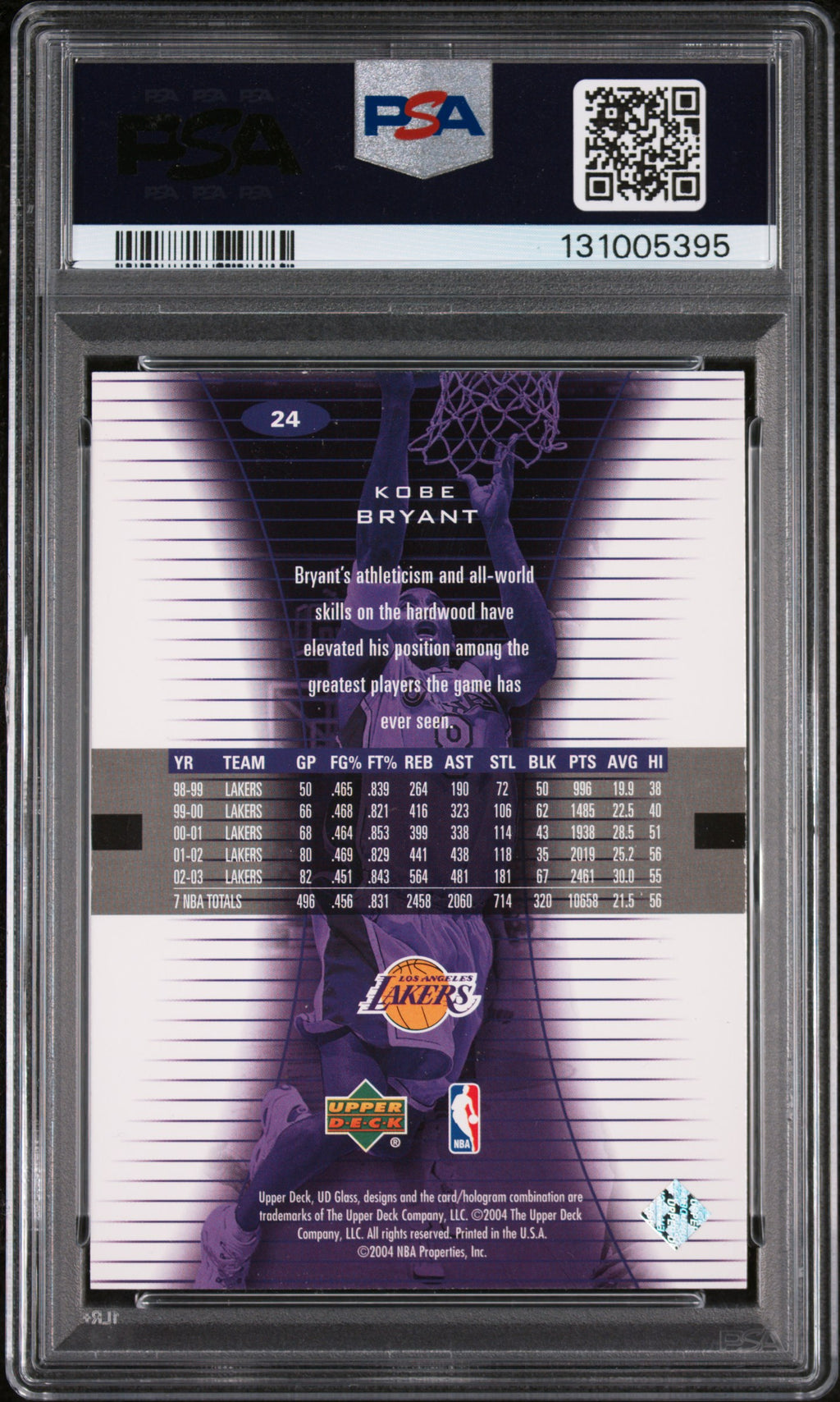 KOBE BRYANT 2003-04 Upper Deck U.D. Glass #24 PSA 10 Lakers