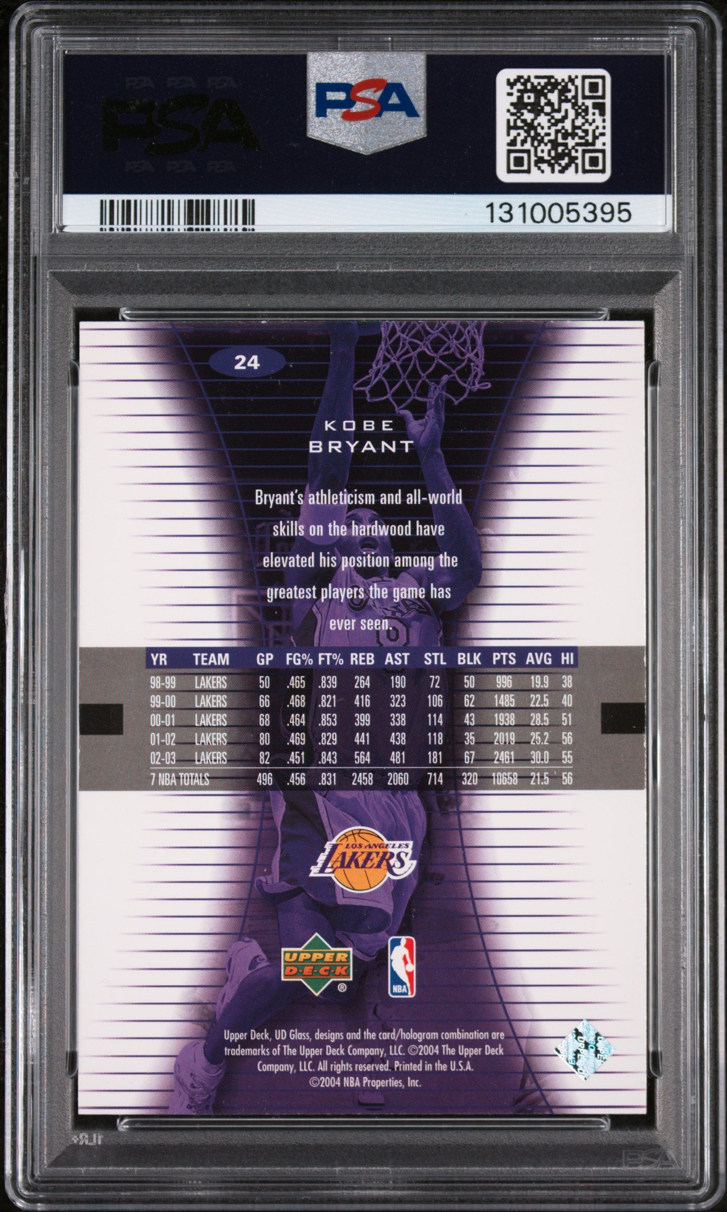 KOBE BRYANT 2003-04 Upper Deck U.D. Glass #24 PSA 10 Lakers