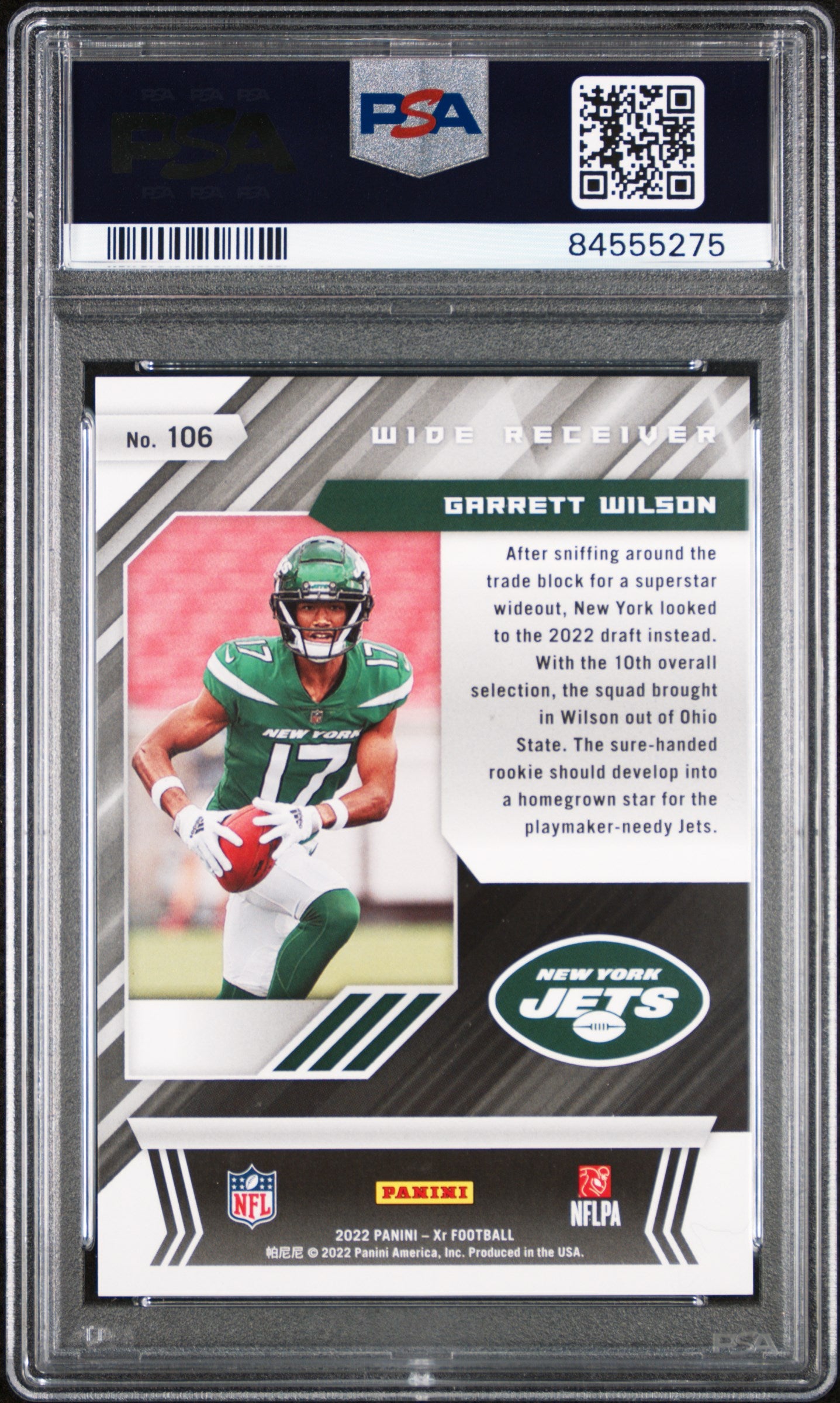 GARRETT WILSON 2022 Panini XR Rookie Red /249 #106 PSA 10 Jets