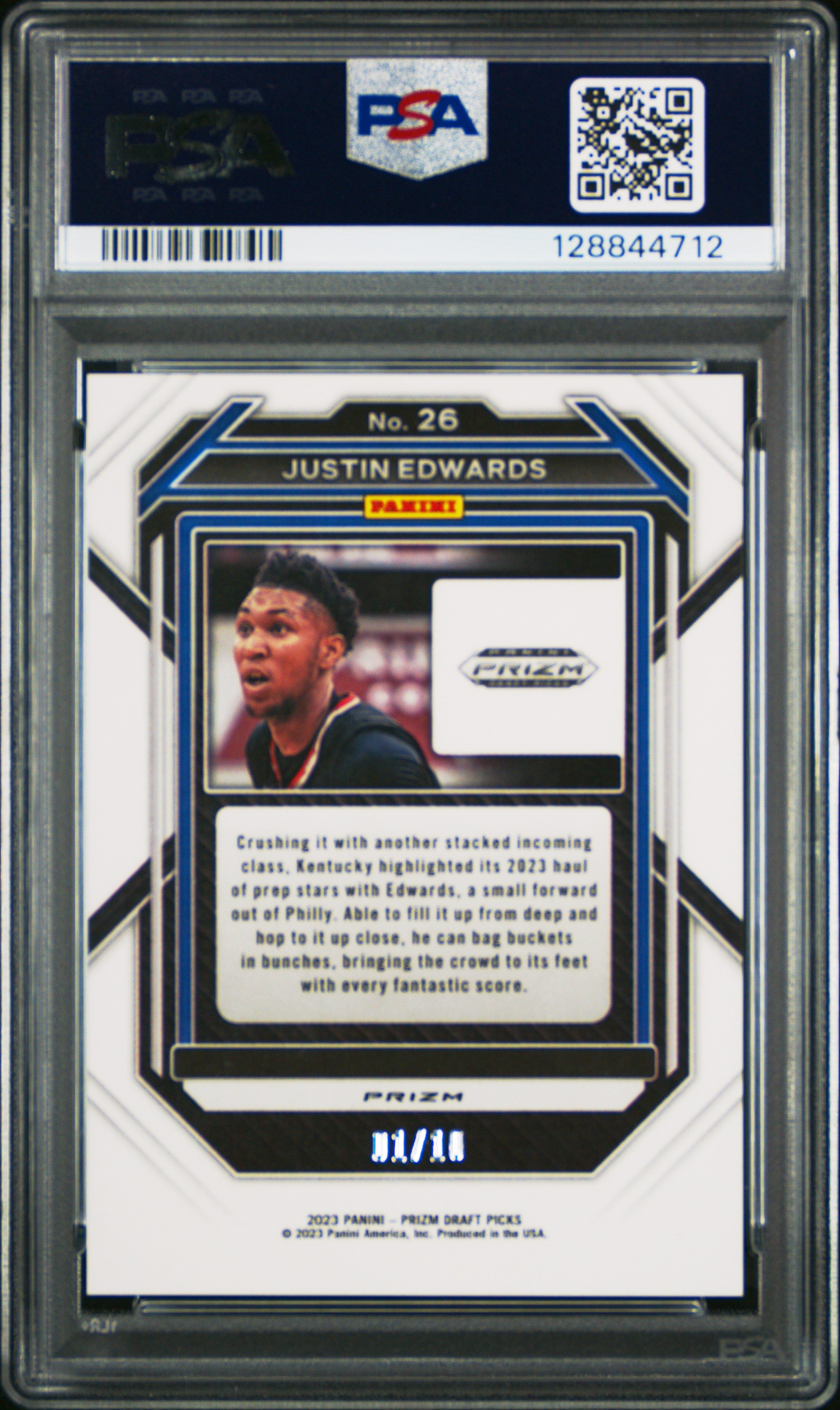 JUSTIN EDWARDS 2023-24 Panini Prizm Draft Picks Rookie Gold /10 #26 PSA 9