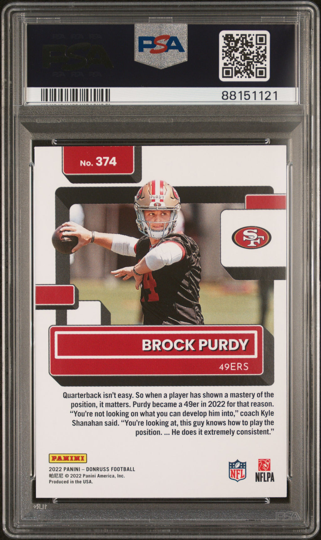 BROCK PURDY 2022 Panini Donruss Rated Rookie #374 PSA 10 49ers