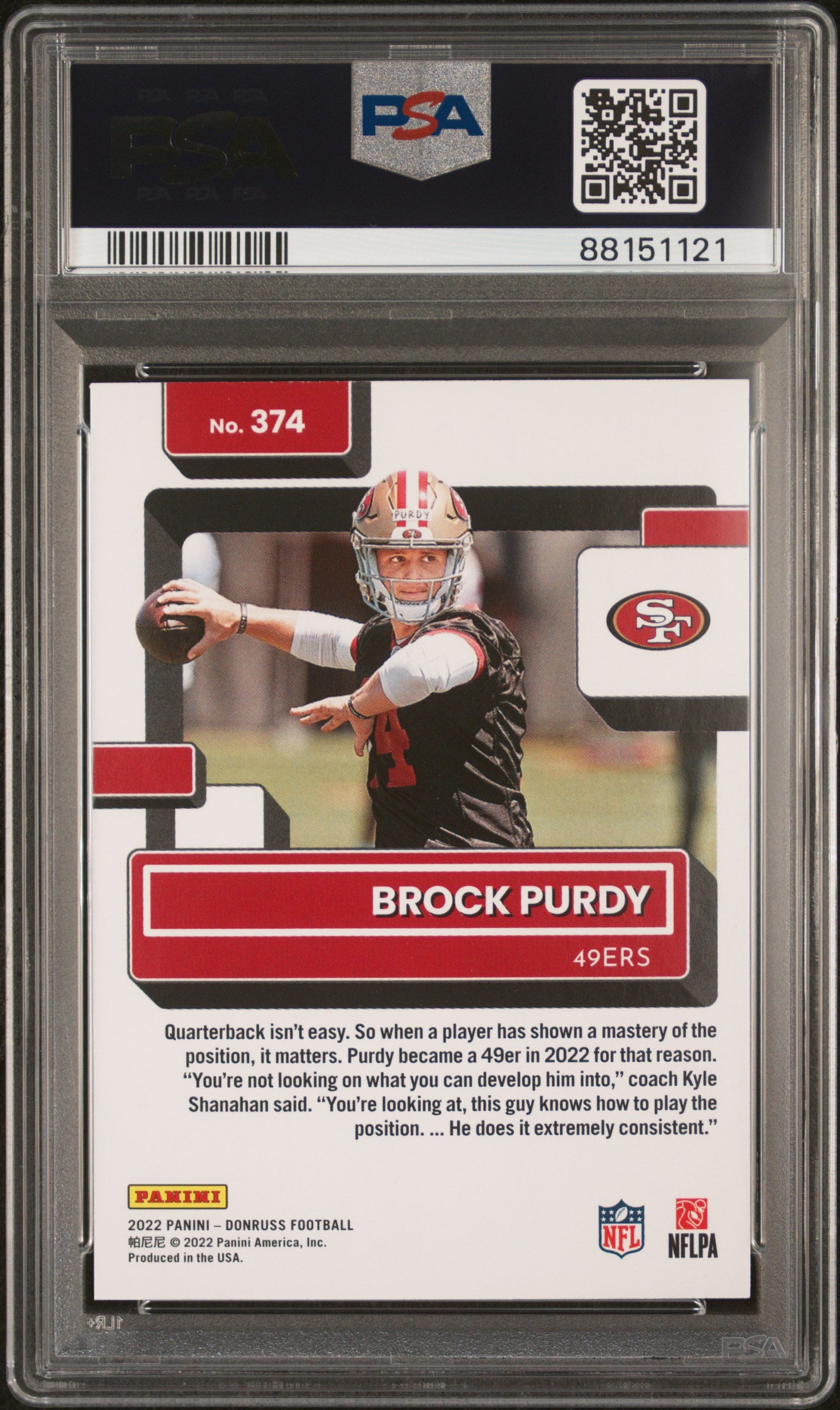 BROCK PURDY 2022 Panini Donruss Rated Rookie #374 PSA 10 49ers