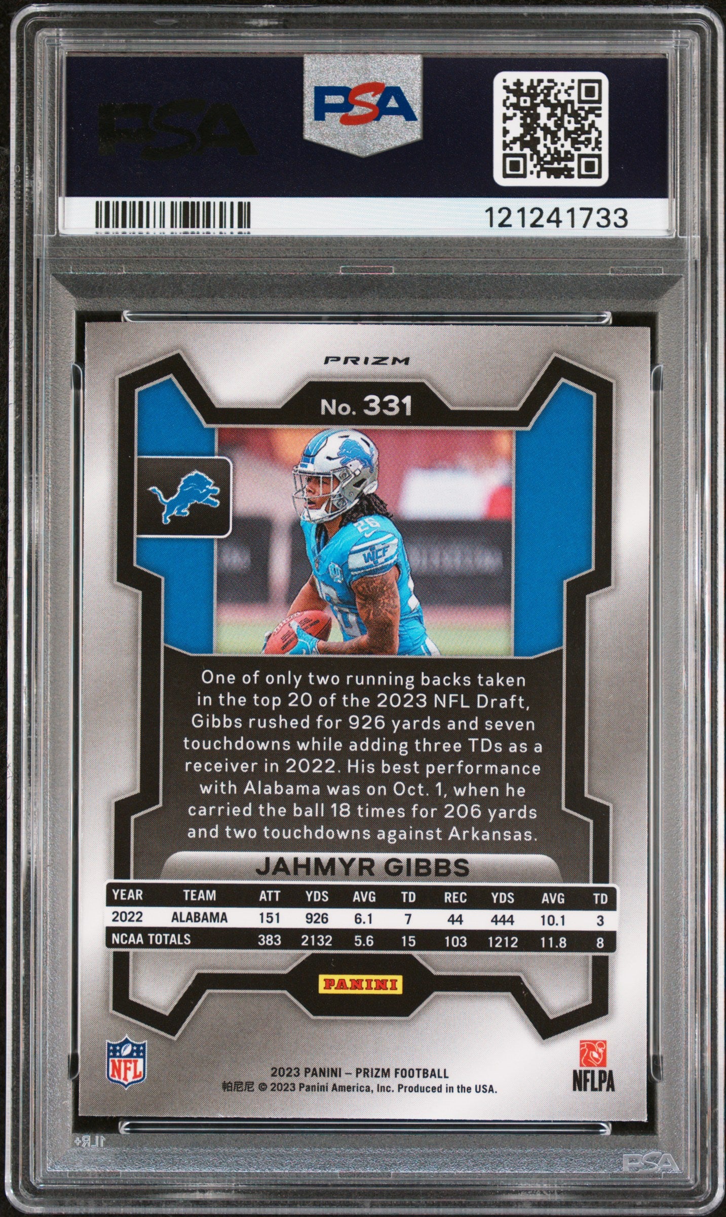 JAHMYR GIBBS 2023 Panini Prizm Rookie Silver Prizm #331 PSA 9 Lions