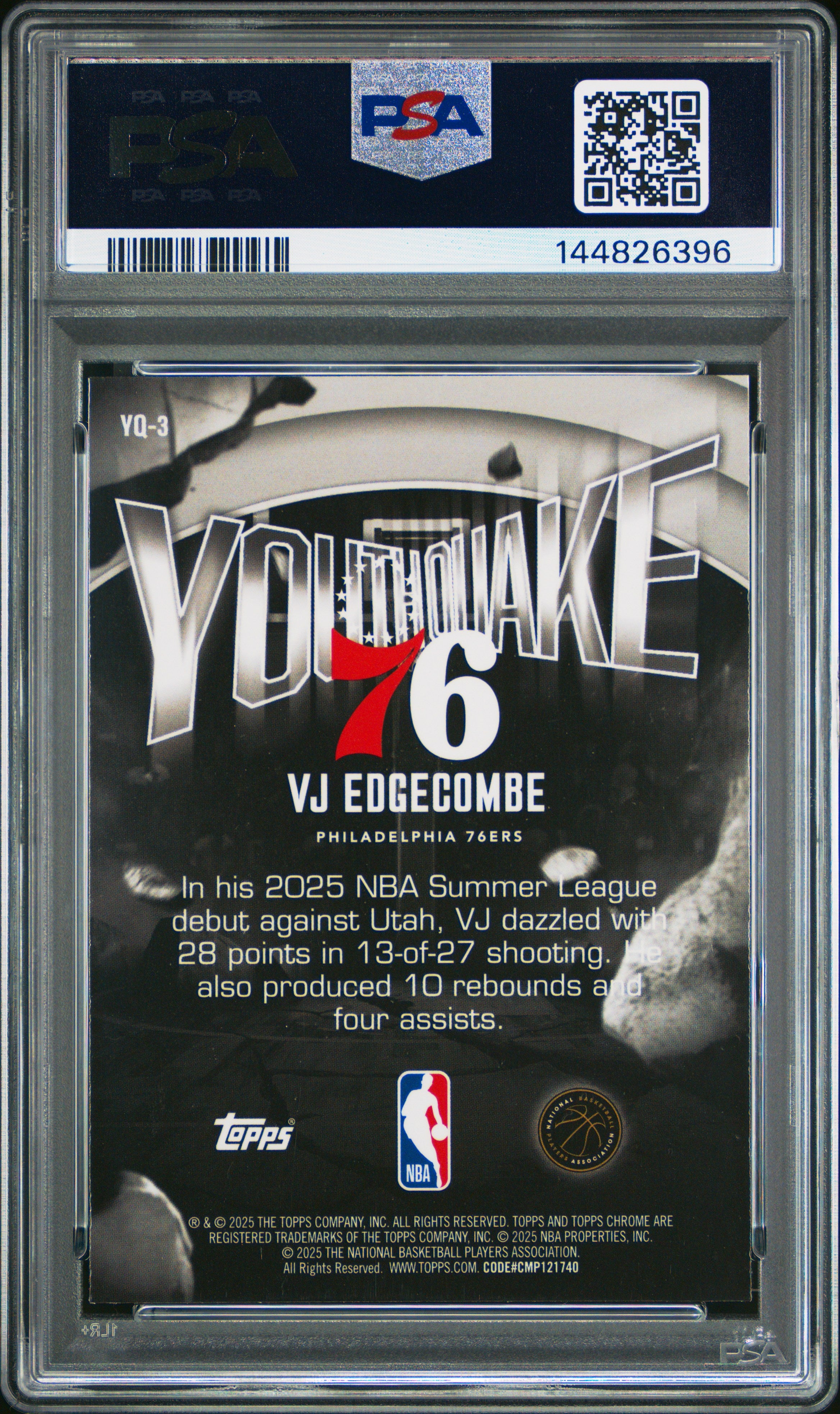 VJ EDGECOMBE 2025-26 Topps Chrome YouthQuake Blue Refractor /150 #YQ-3 PSA 8