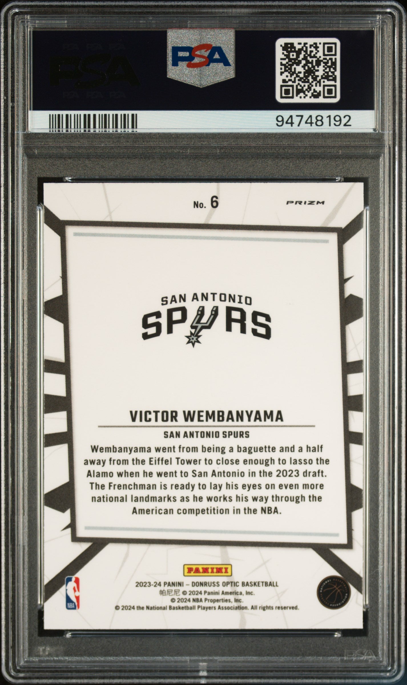 VICTOR WEMBANYAMA 2023-24 Panini Donruss Optic My House Holo Rookie #6 PSA 10