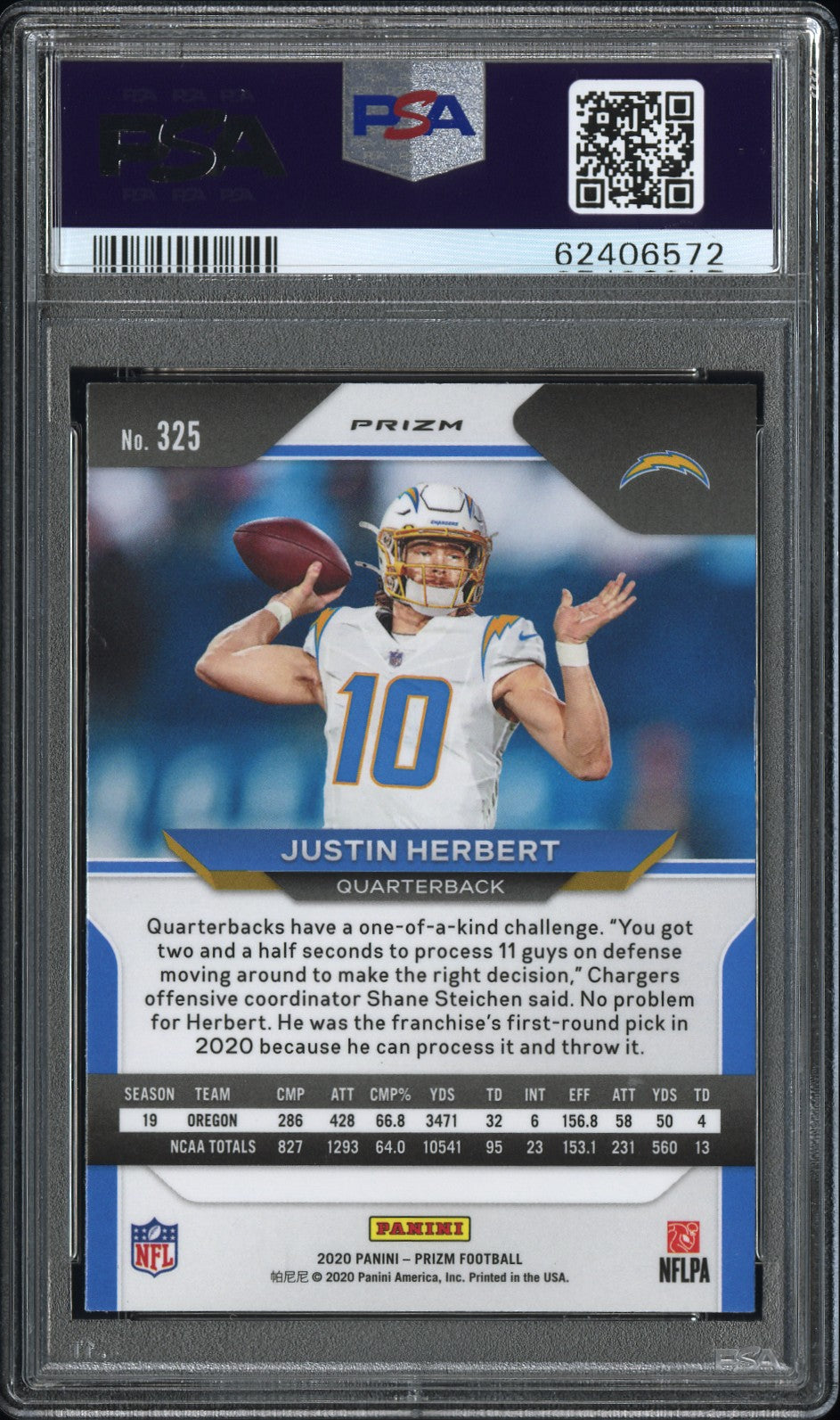 JUSTIN HERBERT 2020 Panini Prizm Rookie Orange Disco #325 PSA 10 Chargers