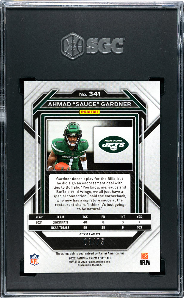 AHMAD SAUCE GARDNER 2022 Panini Prizm Rookie Auto Green Scope /75 SGC 9.5 #341