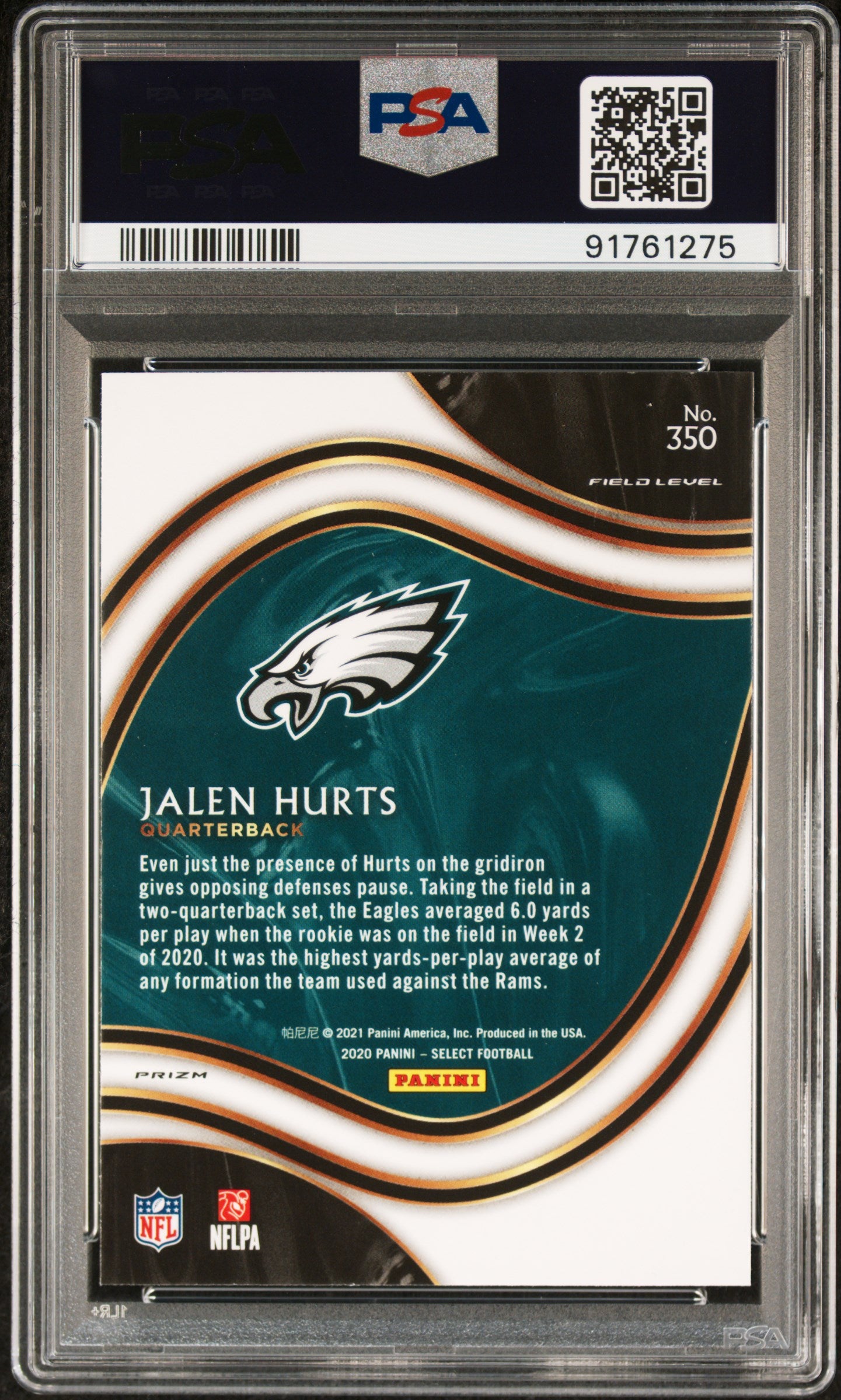 JALEN HURTS 2020 Panini Select Rookie Field Level Silver Prizm #350 PSA 10