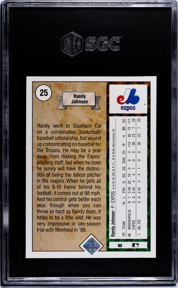 RANDY JOHNSON 1989 Upper Deck Rookie Card #25 SGC 9.5 Expos