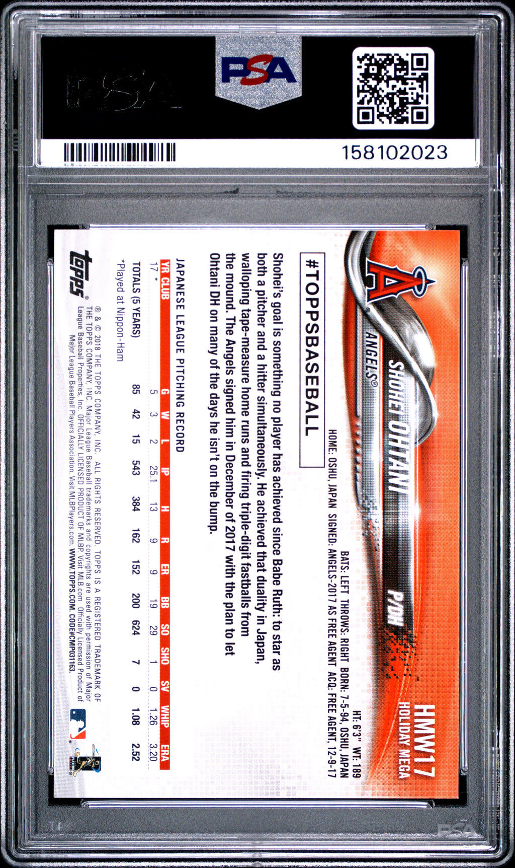 SHOHEI OHTANI 2018 Topps Holiday Rookie Card #17 PSA 9 Los Angeles Angels