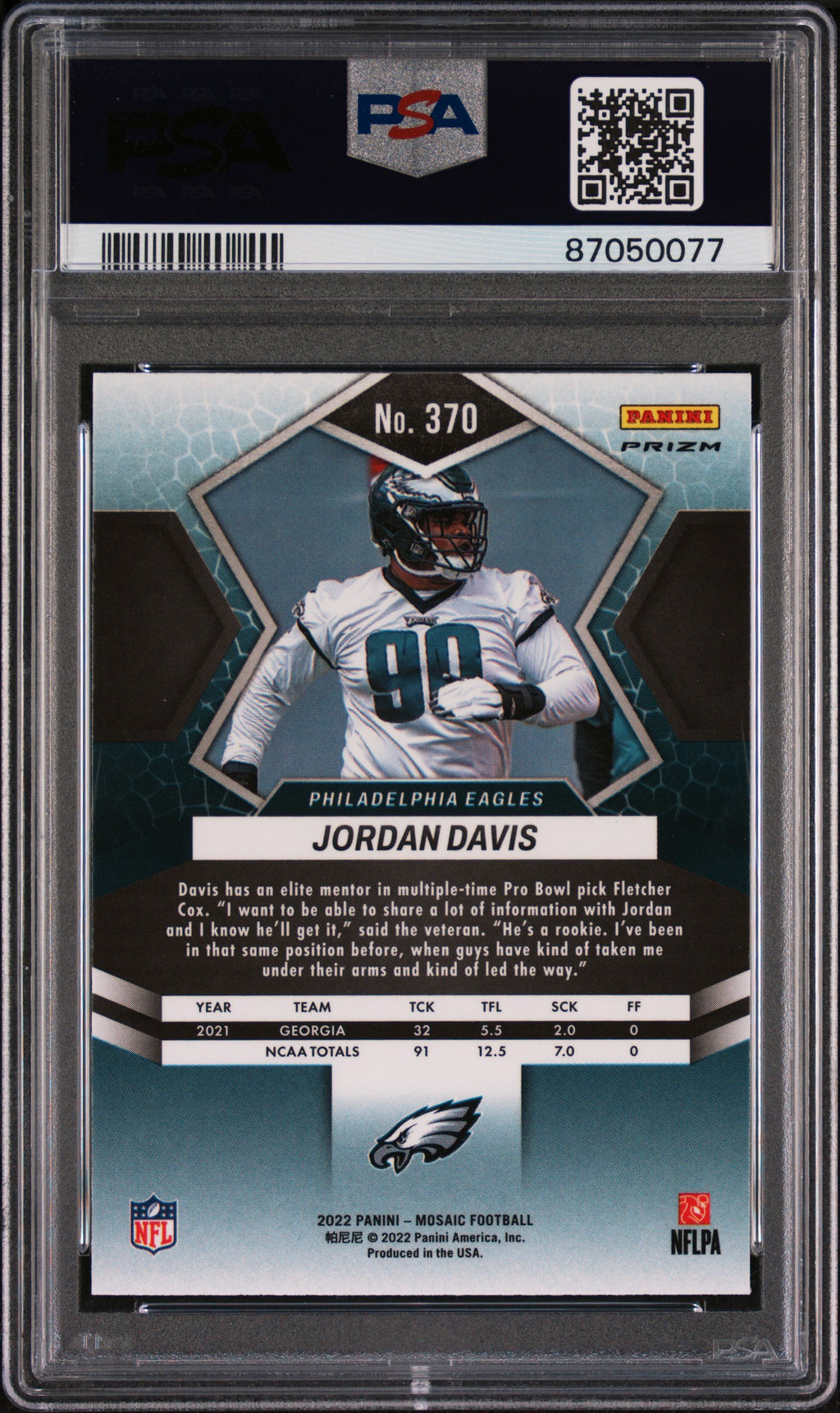 JORDAN DAVIS 2022 Panini Mosaic Genesis Rookie Case Hit SSP #370 PSA 10 Eagles