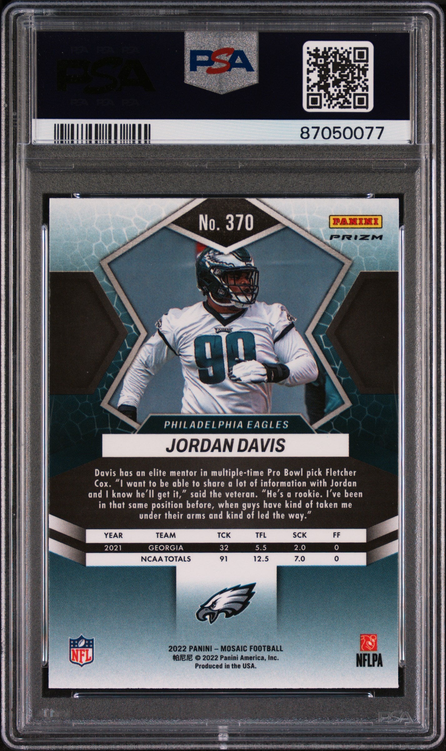 JORDAN DAVIS 2022 Panini Mosaic Genesis Rookie Case Hit SSP #370 PSA 10 Eagles