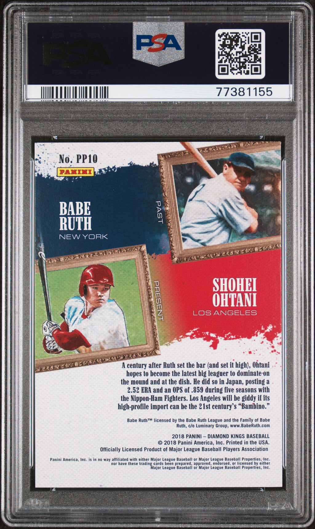 SHOHEI OHTANI BABE RUTH 2018 Panini Diamond Kings Past & Present RC #PP10 PSA 10