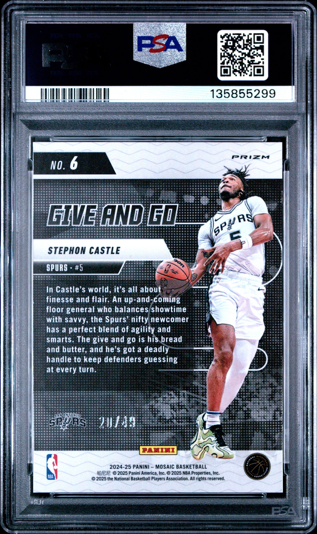 STEPHON CASTLE 2024-25 Panini Mosaic Give And Go Orange Ice /49 #6 PSA 10 Spurs
