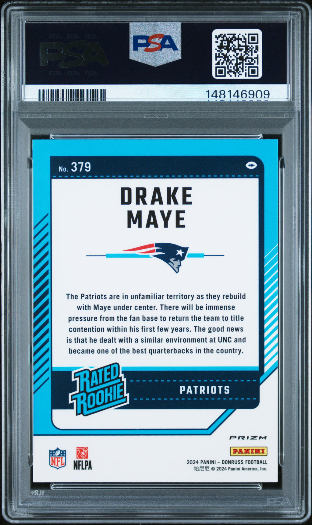 DRAKE MAYE 2024 Panini Donruss Optic Rated Rookie Red & Green Prizm #379 PSA 9