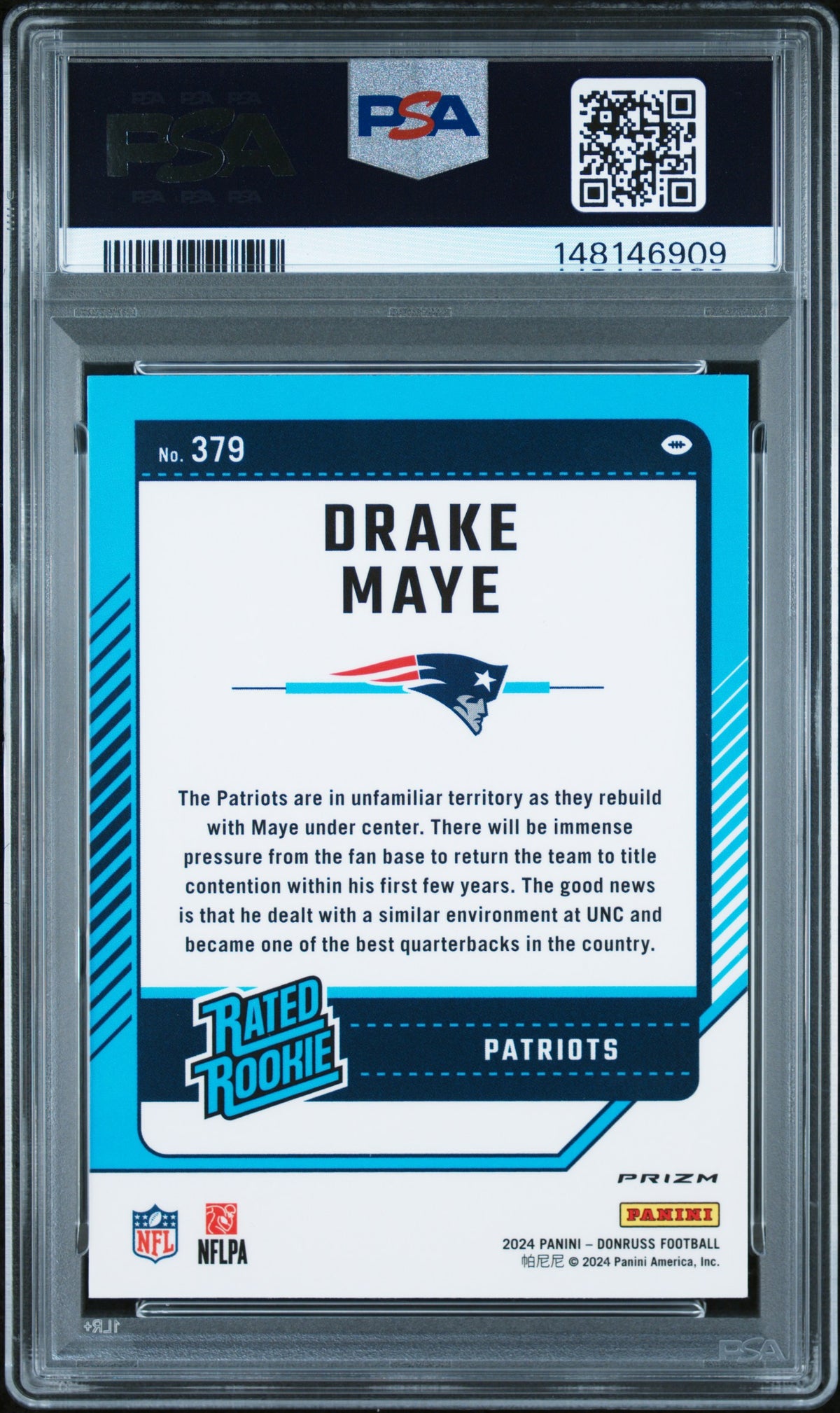 DRAKE MAYE 2024 Panini Donruss Optic Rated Rookie Red & Green Prizm #379 PSA 9