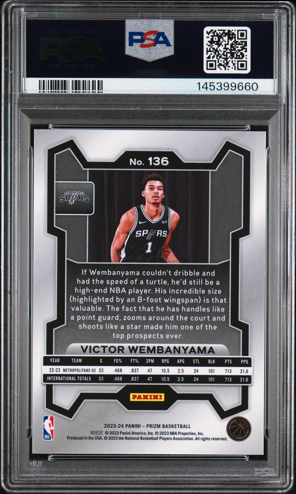 VICTOR WEMBANYAMA 2023-24 Panini Prizm Rookie #136 PSA 8 Spurs