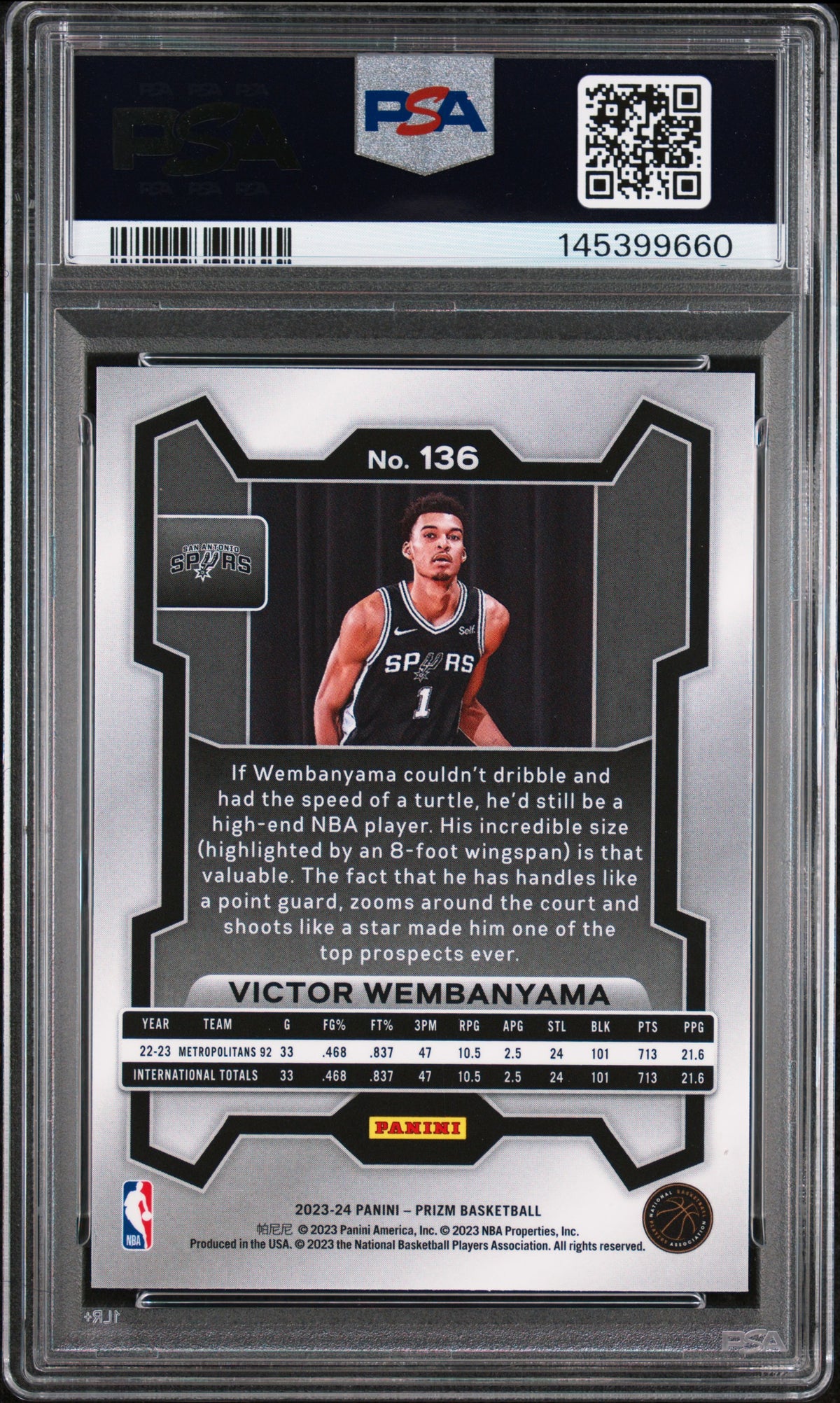 VICTOR WEMBANYAMA 2023-24 Panini Prizm Rookie #136 PSA 8 Spurs