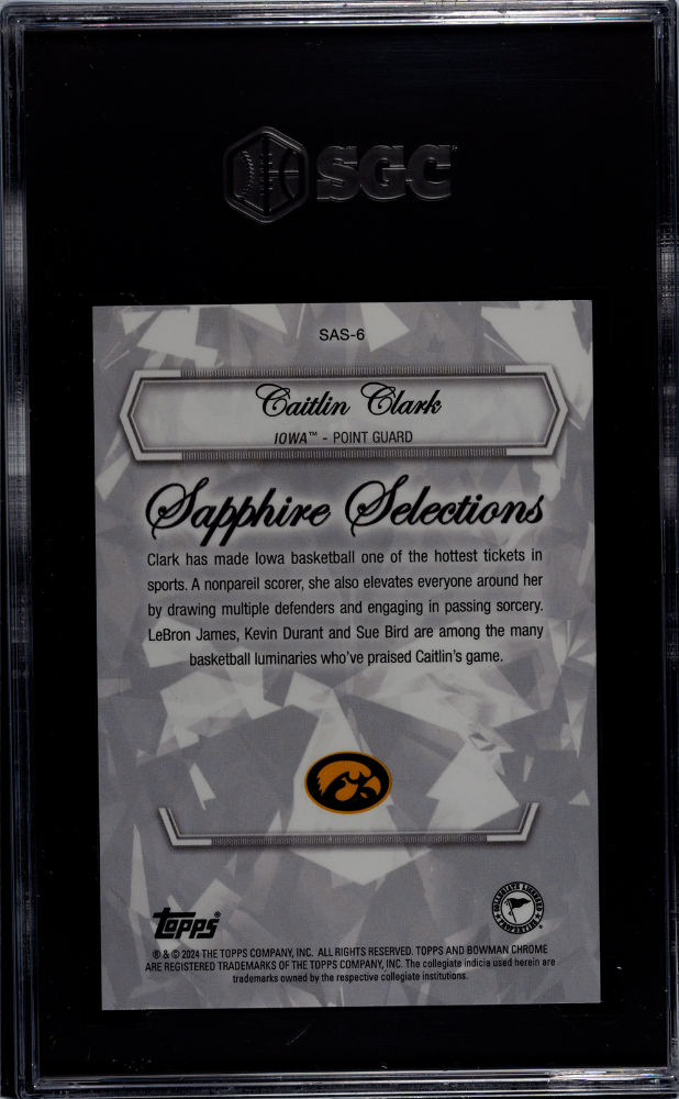 CAITLIN CLARK 2023-24 Bowman U Chrome Sapphire Selections SSP #SAS-6 SGC 9