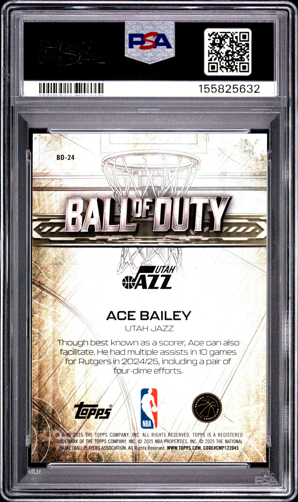 ACE BAILEY 2025-26 Topps Chrome Rookie Ball Of Duty Blue Refractor /150 PSA 10