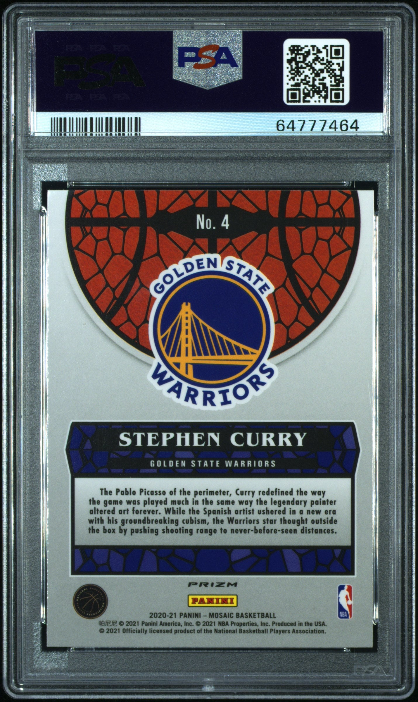 STEPHEN CURRY 2020-21 Panini Mosaic Stained Glass Prizm Case Hit SSP #4 PSA 10