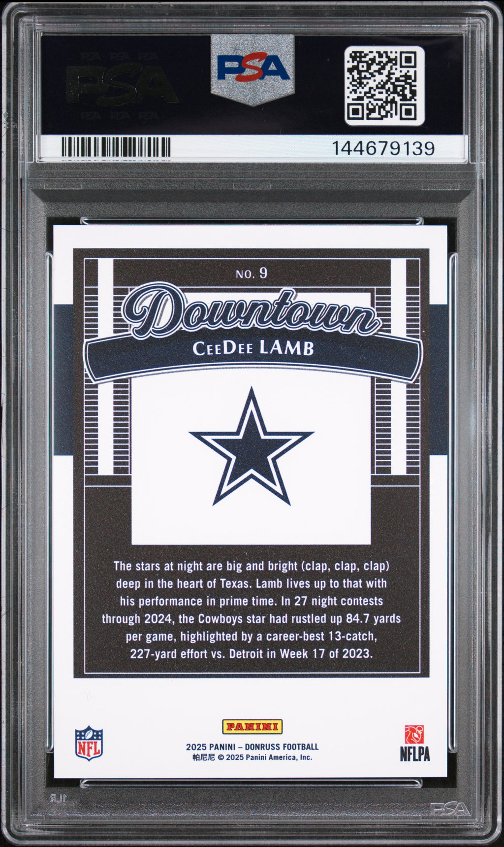 CEEDEE LAMB 2025 Panini Donruss Downtown Case Hit SSP #9 PSA 10 Cowboys