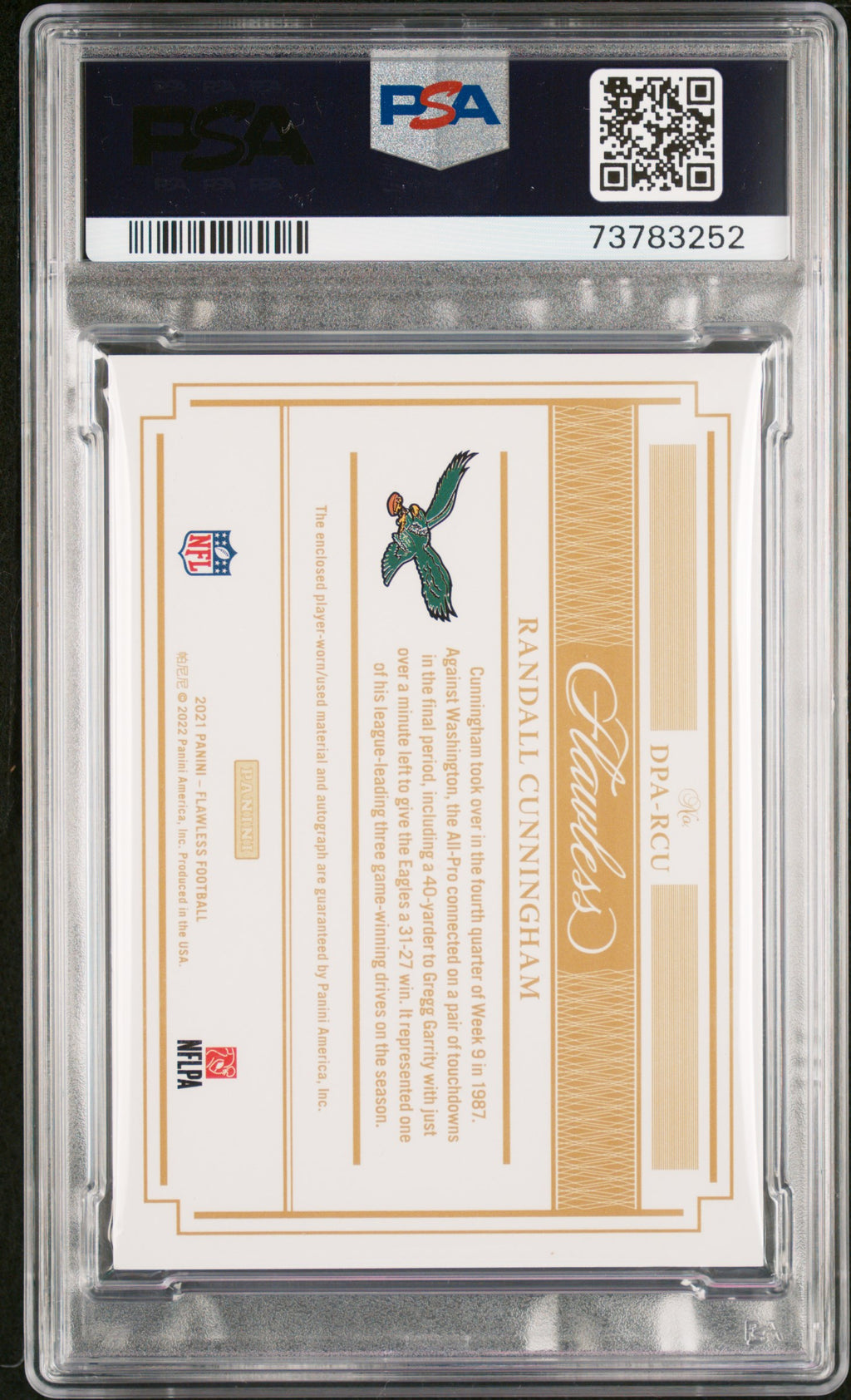 RANDALL CUNNINGHAM 2021 Flawless Distinguished Patch Auto Sapphire /5 PSA 8