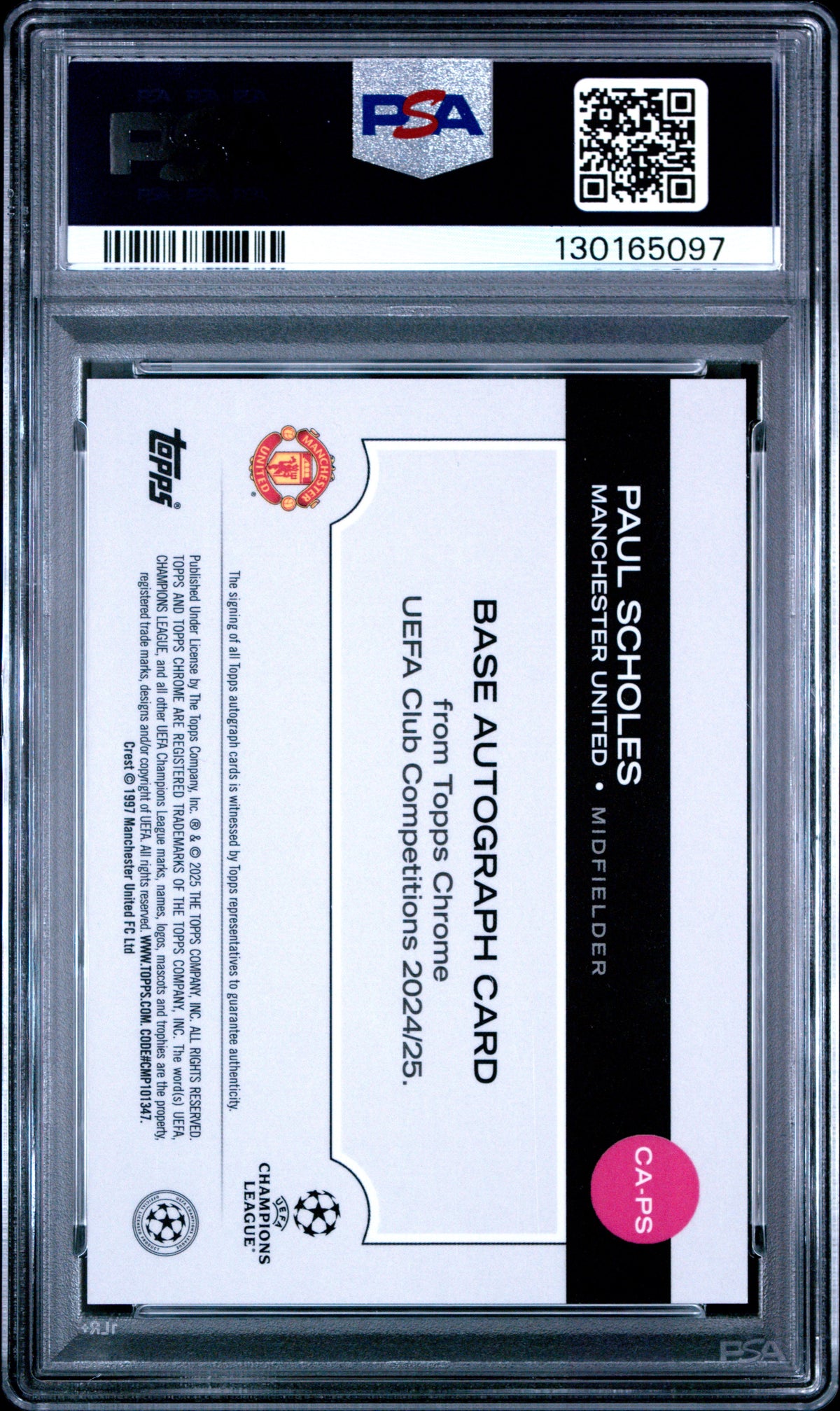 PAUL SCHOLES 2024-25 Topps Chrome UEFA Club Auto Magenta Ref /75 #PS PSA 10