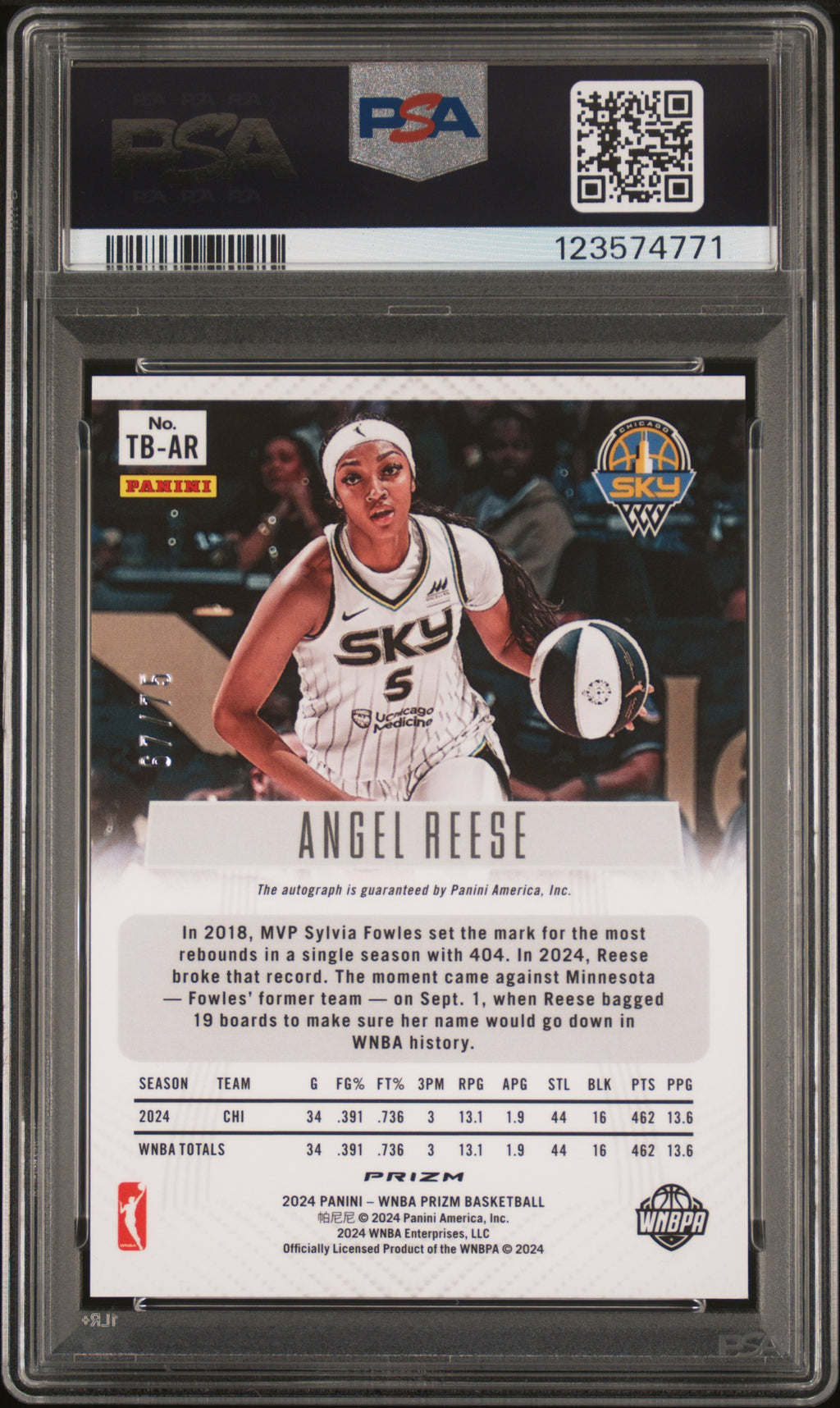ANGEL REESE 2024 Panini Prizm Throwback Blue Rookie Auto /75 PSA 9 Sky