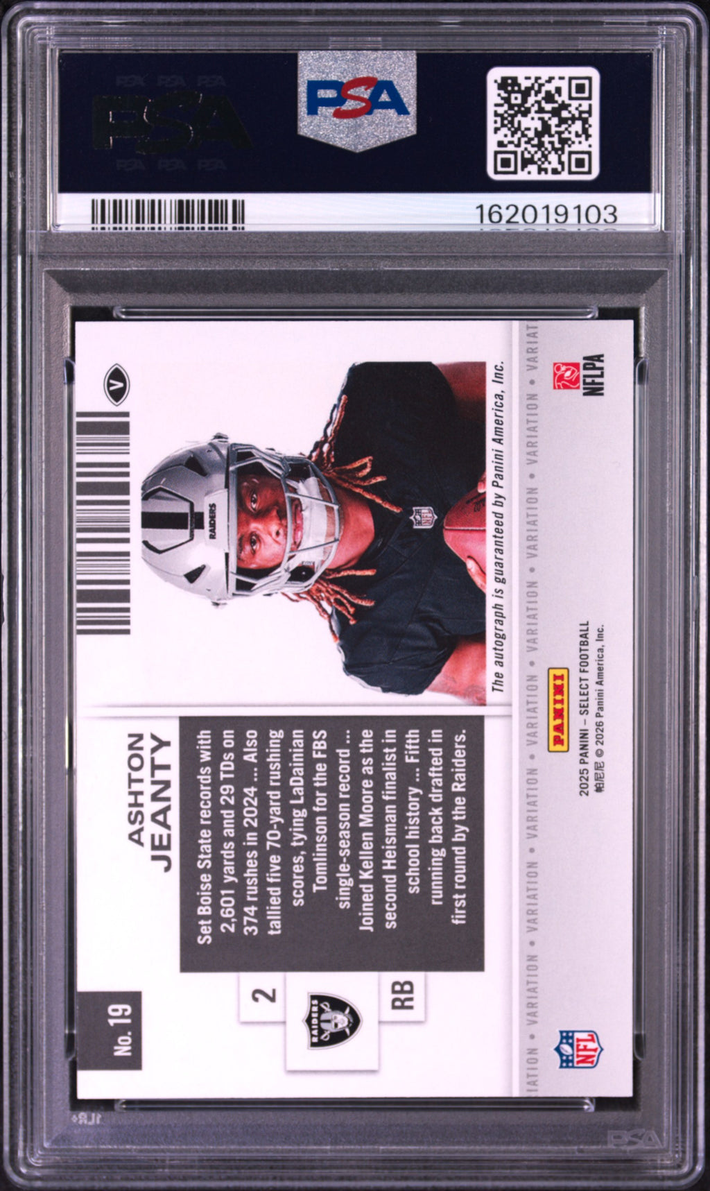 ASHTON JEANTY 2025 Panini Select Contenders Rookie Ticket Auto #19 PSA 9