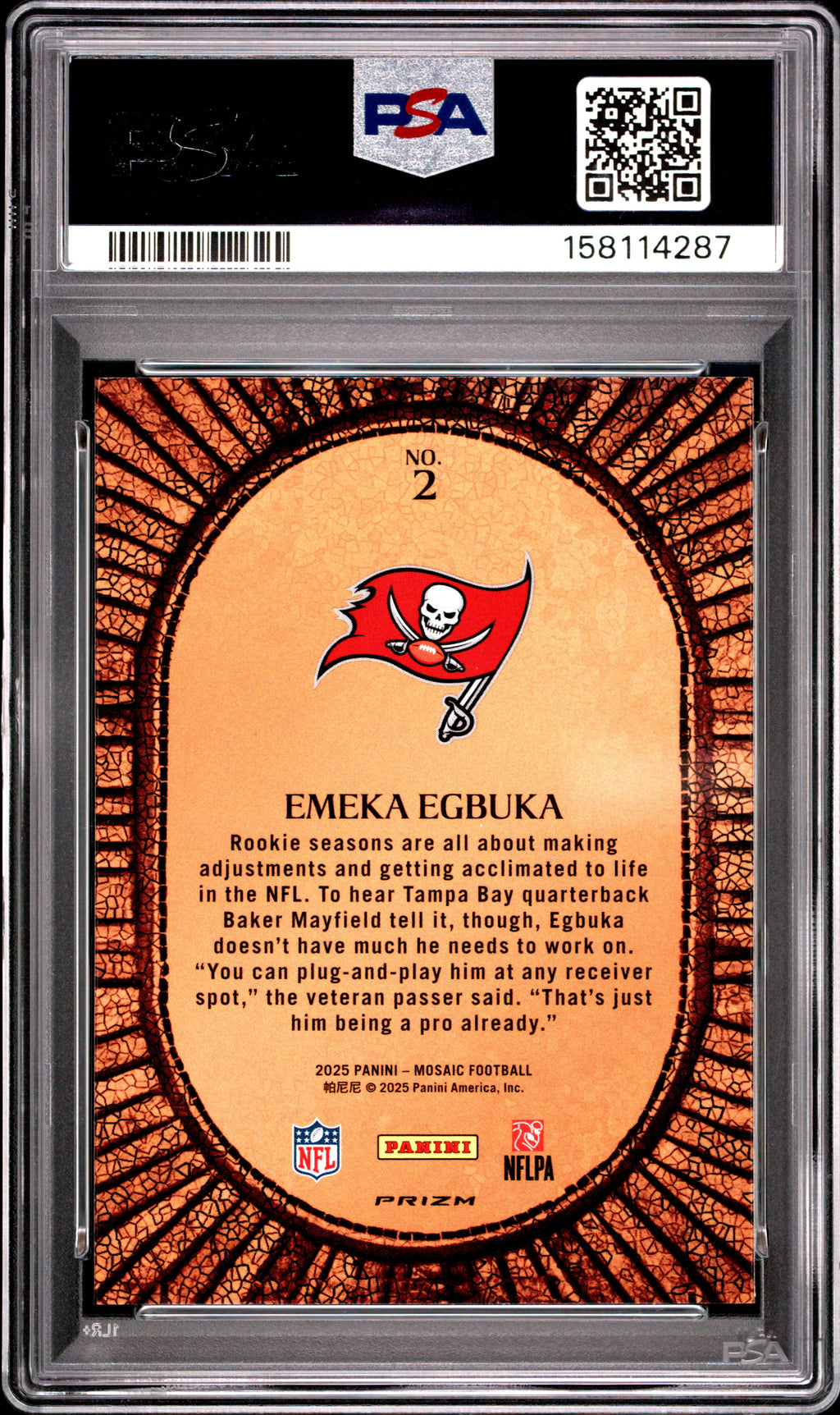 EMEKA EGBUKA 2025 Panini Mosaic Micro Rookie Case Hit SSP #2 PSA 10 Buccaneers