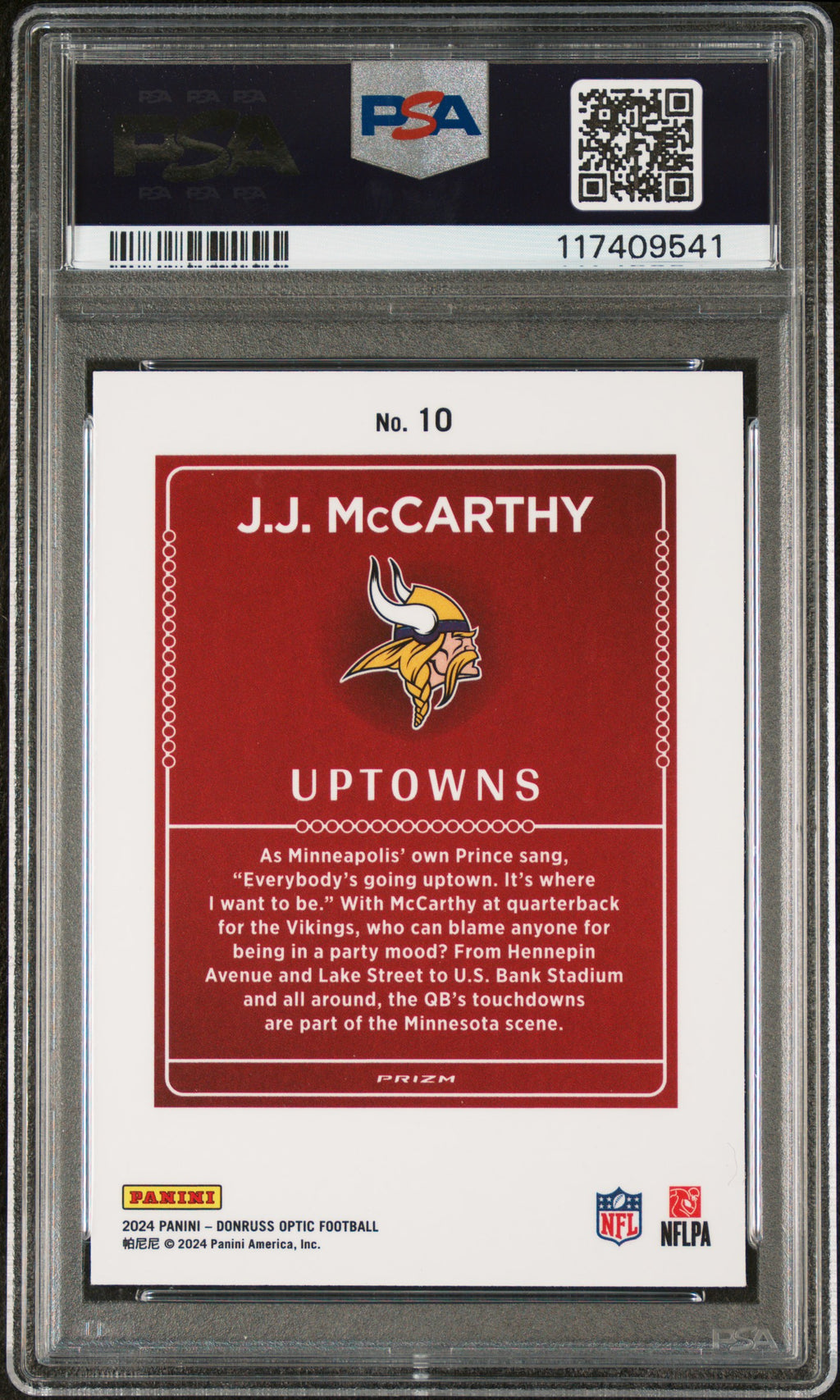 JJ MCCARTHY 2024 Panini Donruss Optic Uptowns Rookie SSP #10 PSA 10 Vikings