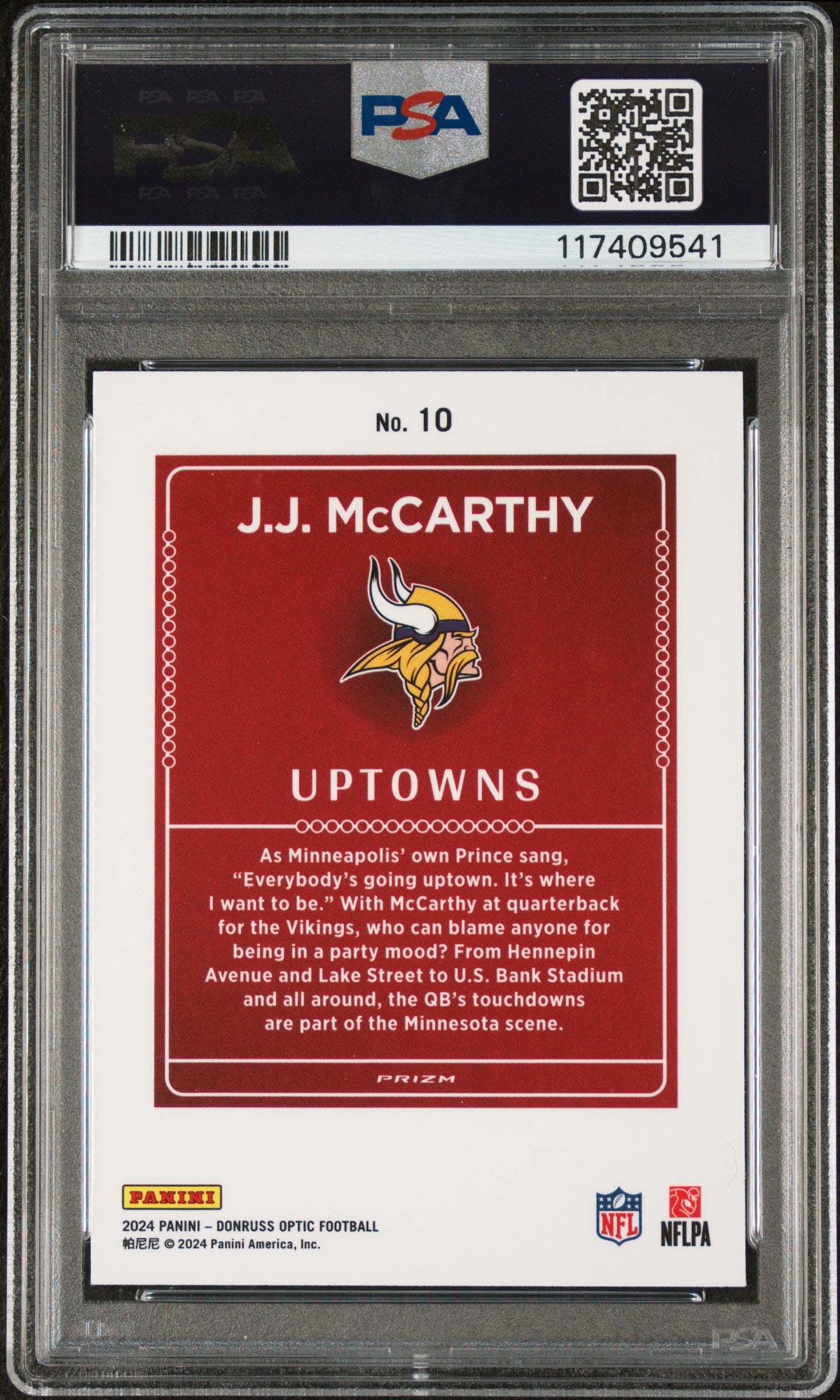 JJ MCCARTHY 2024 Panini Donruss Optic Uptowns Rookie SSP #10 PSA 10 Vikings