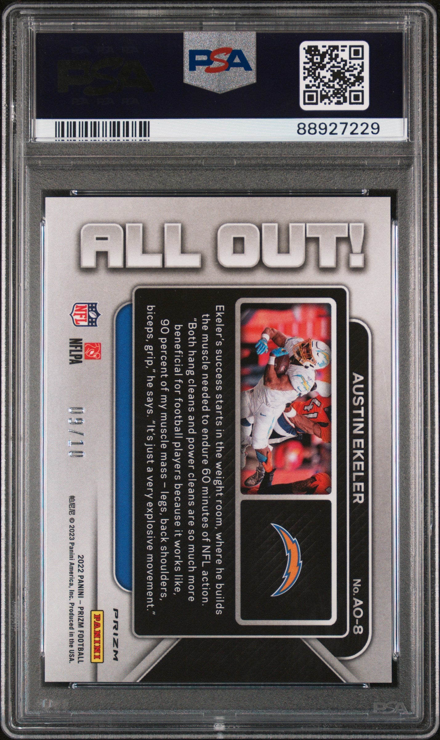 AUSTIN EKELER 2022 Panini Prizm All Out Gold Prizm /10 #AO8 PSA 9 MINT