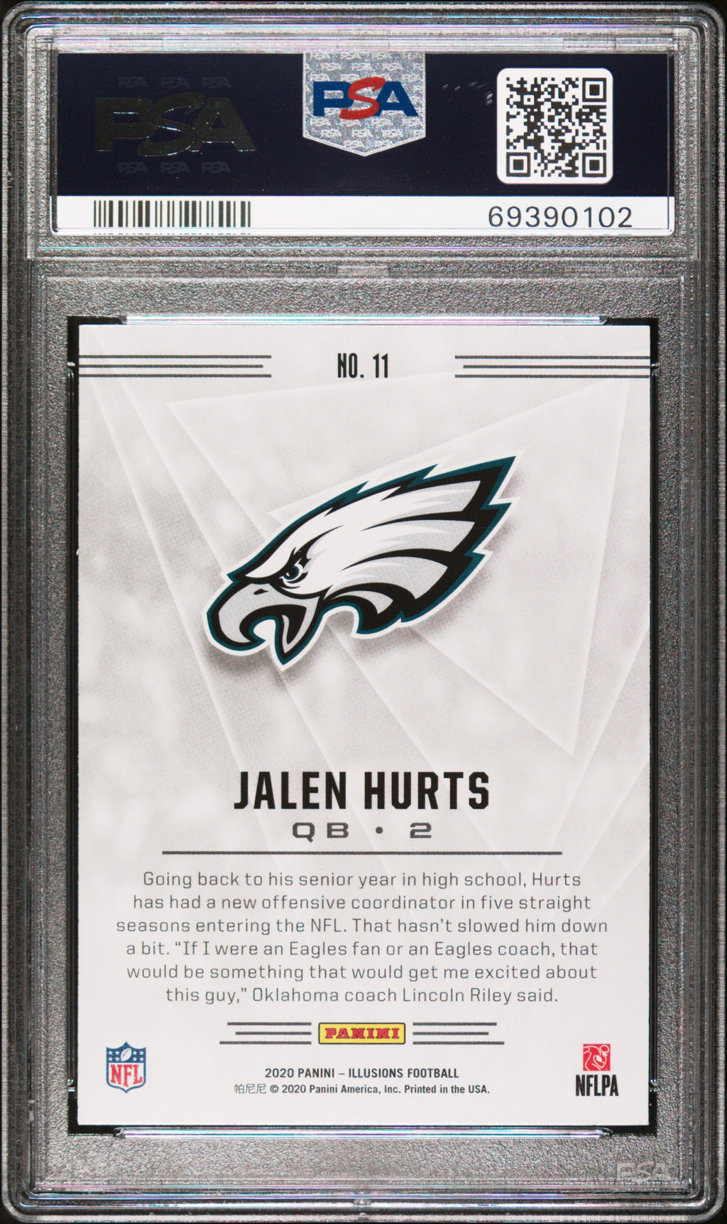 JALEN HURTS 2020 Panini Illusions Rookie Trophy Collection Sapphire #11 PSA 10