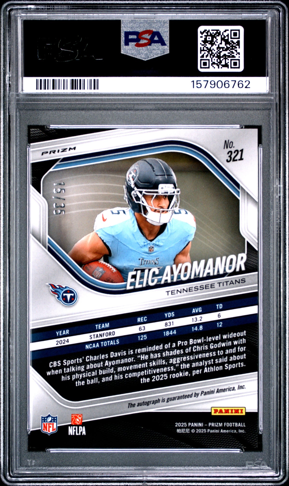 ELIC AYOMANOR 2025 Panini Prizm Rookie Auto FOTL Red Shimmer /35 #321 PSA 10