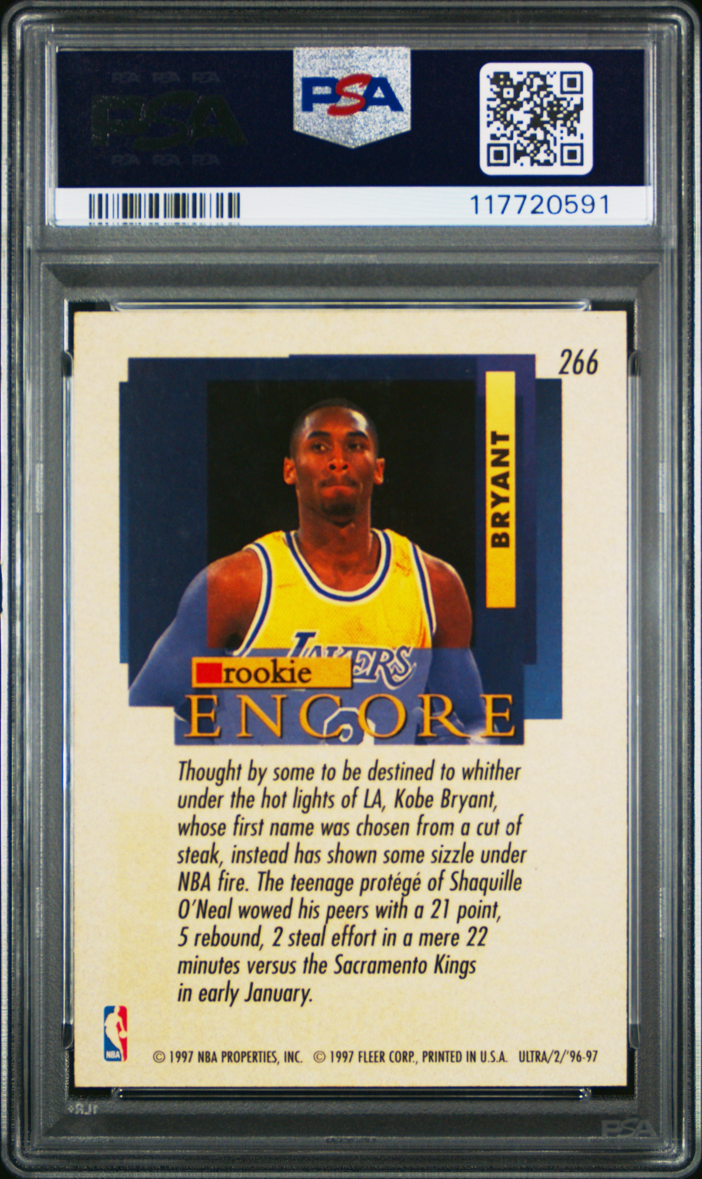 KOBE BRYANT 1996-97 Fleer Ultra Encore Rookie #266 PSA 7 Lakers