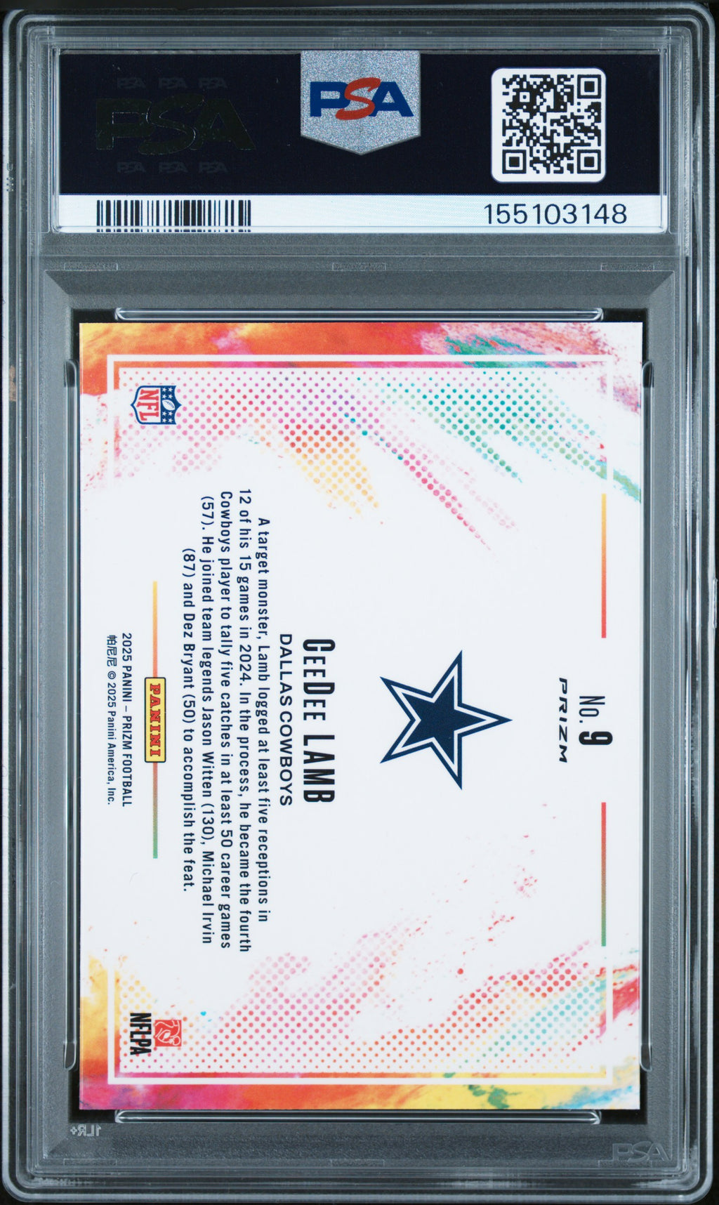 CEEDEE LAMB 2025 Panini Prizm Color Blast Case Hit SSP #9 PSA 10 Cowboys