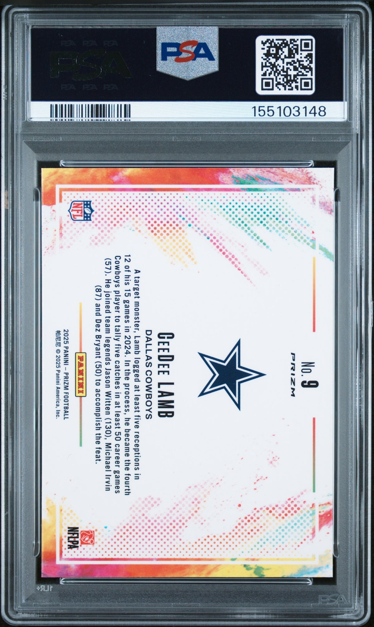 CEEDEE LAMB 2025 Panini Prizm Color Blast Case Hit SSP #9 PSA 10 Cowboys
