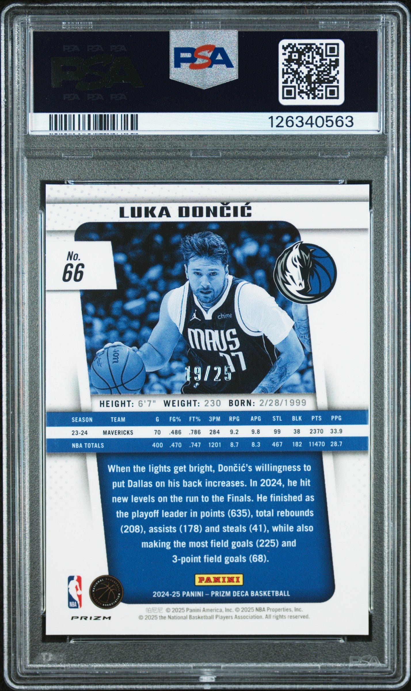 LUKA DONCIC 2024-25 Panini Prizm Deca Mojo /25 #66 PSA 10 Mavericks