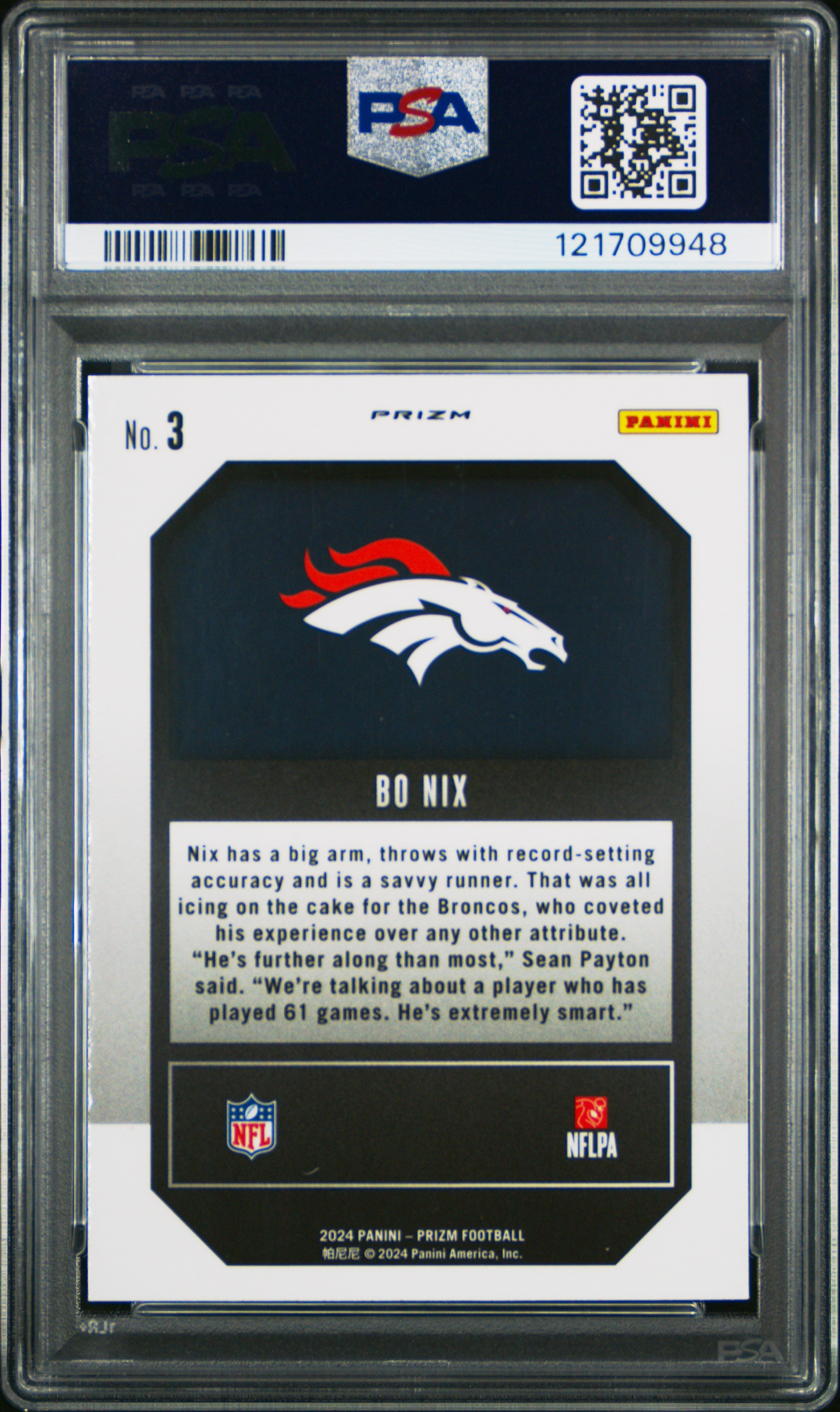 BO NIX 2024 Panini Prizm Rookie Emergent Green Ice #3 PSA 10 Broncos