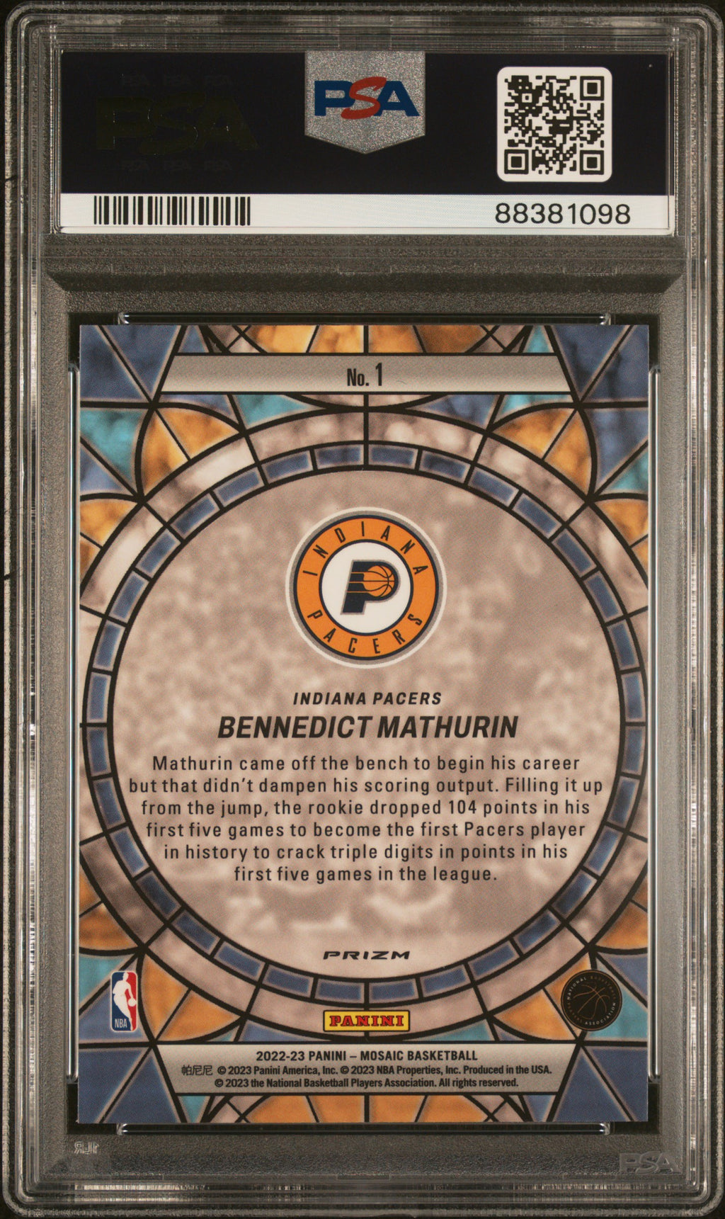 BENNEDICT MATHURIN 2022-23 Panini Mosaic Rookie Stained Glass Case Hit #1 PSA 10