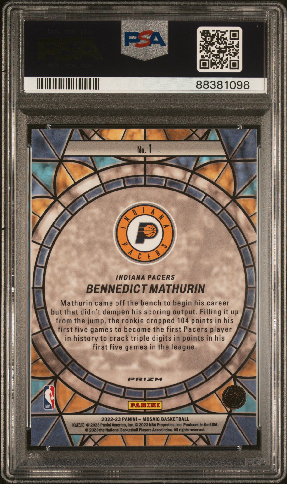 BENNEDICT MATHURIN 2022-23 Panini Mosaic Rookie Stained Glass Case Hit #1 PSA 10