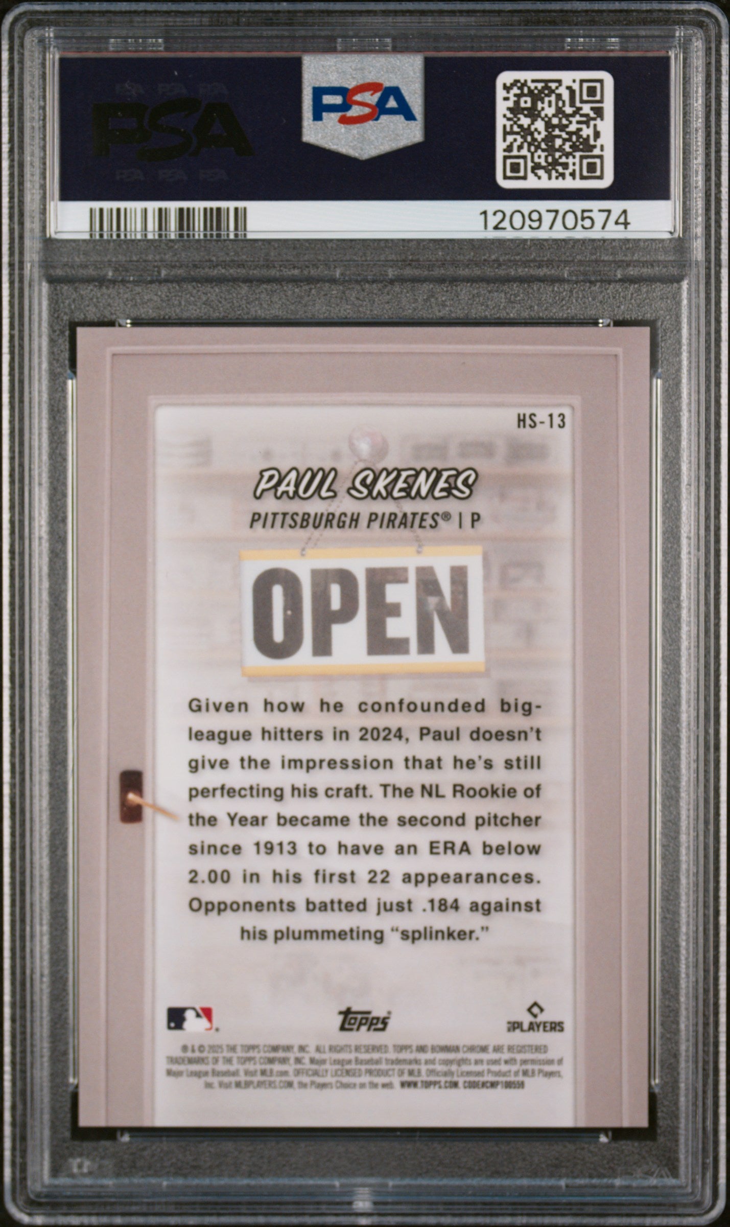 PAUL SKENES 2025 Bowman Chrome Hobby Stars Gold Refractor /50 #HS13 PSA 10