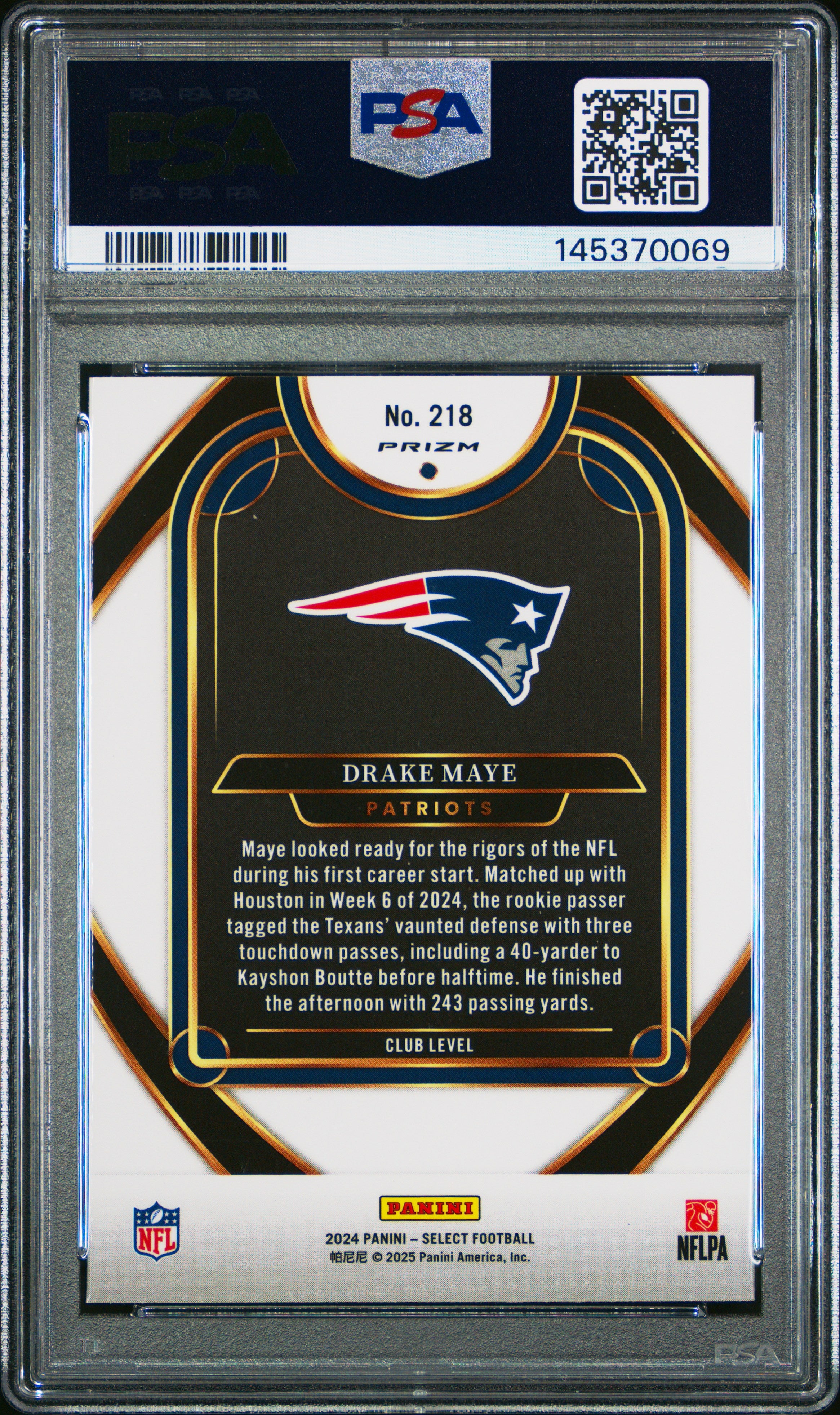 DRAKE MAYE 2024 Panini Select Red & Yellow Shock Prizm Rookie #218 PSA 9