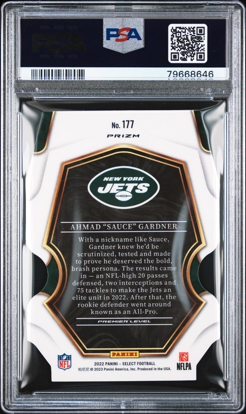 AHMAD SAUCE GARDNER 2022 Panini Select Die Cut Red Blue Prizm Rookie #177 PSA 10