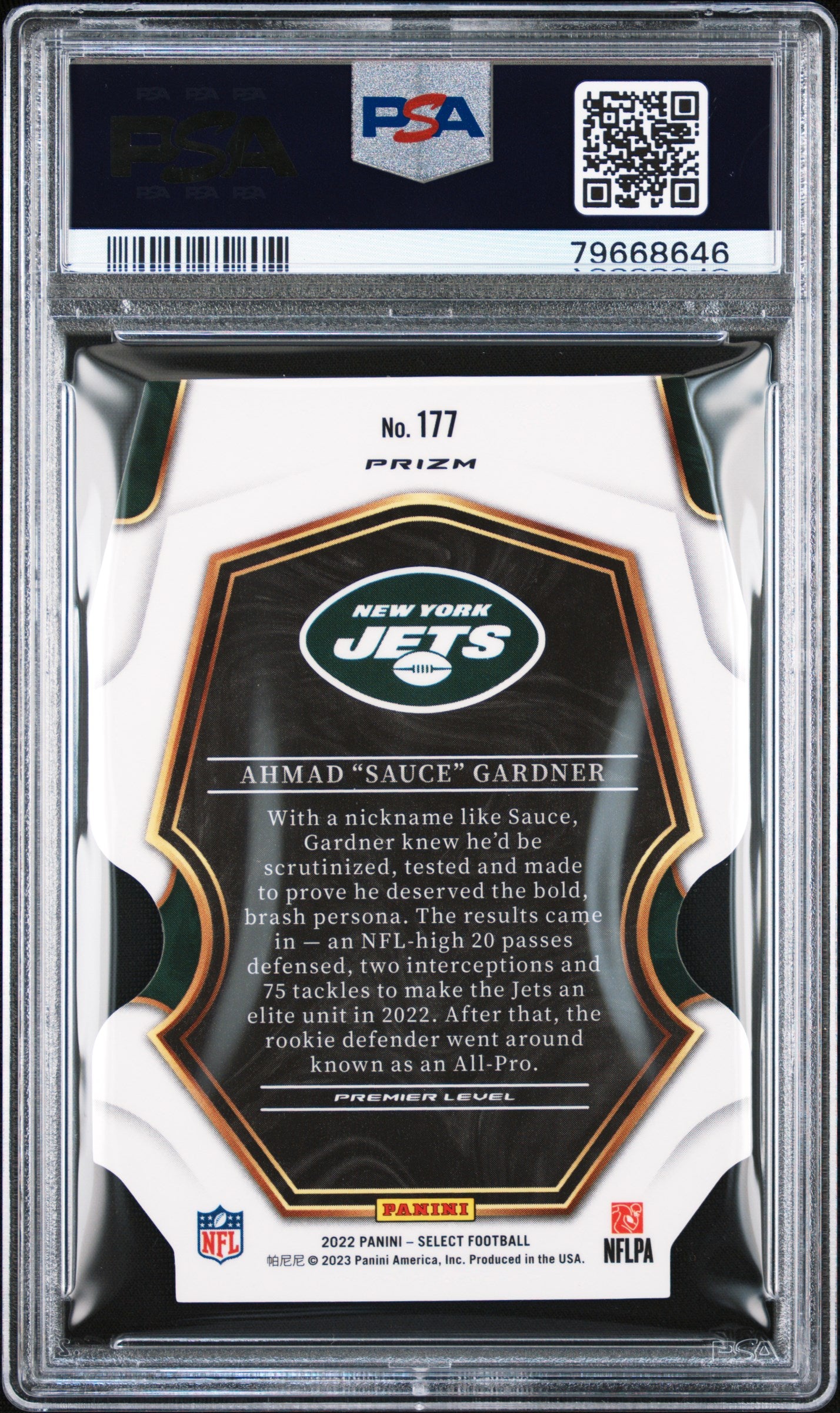 AHMAD SAUCE GARDNER 2022 Panini Select Die Cut Red Blue Prizm Rookie #177 PSA 10