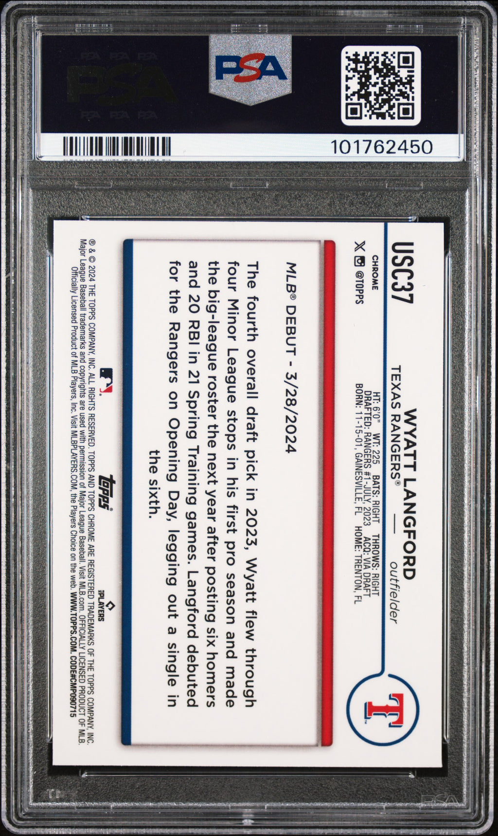 WYATT LANGFORD 2024 Topps Chrome Update Blue Green Lava Lamp /125 #USC37 PSA 10